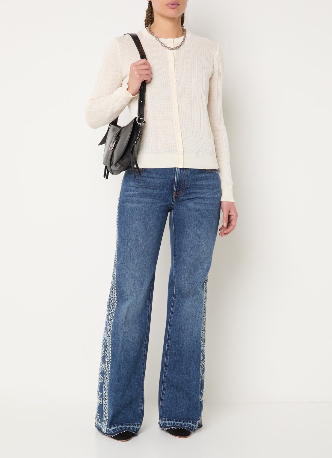 ba&sh Viviana fijngebreid vest met ronde hals - voorkant 6 creme