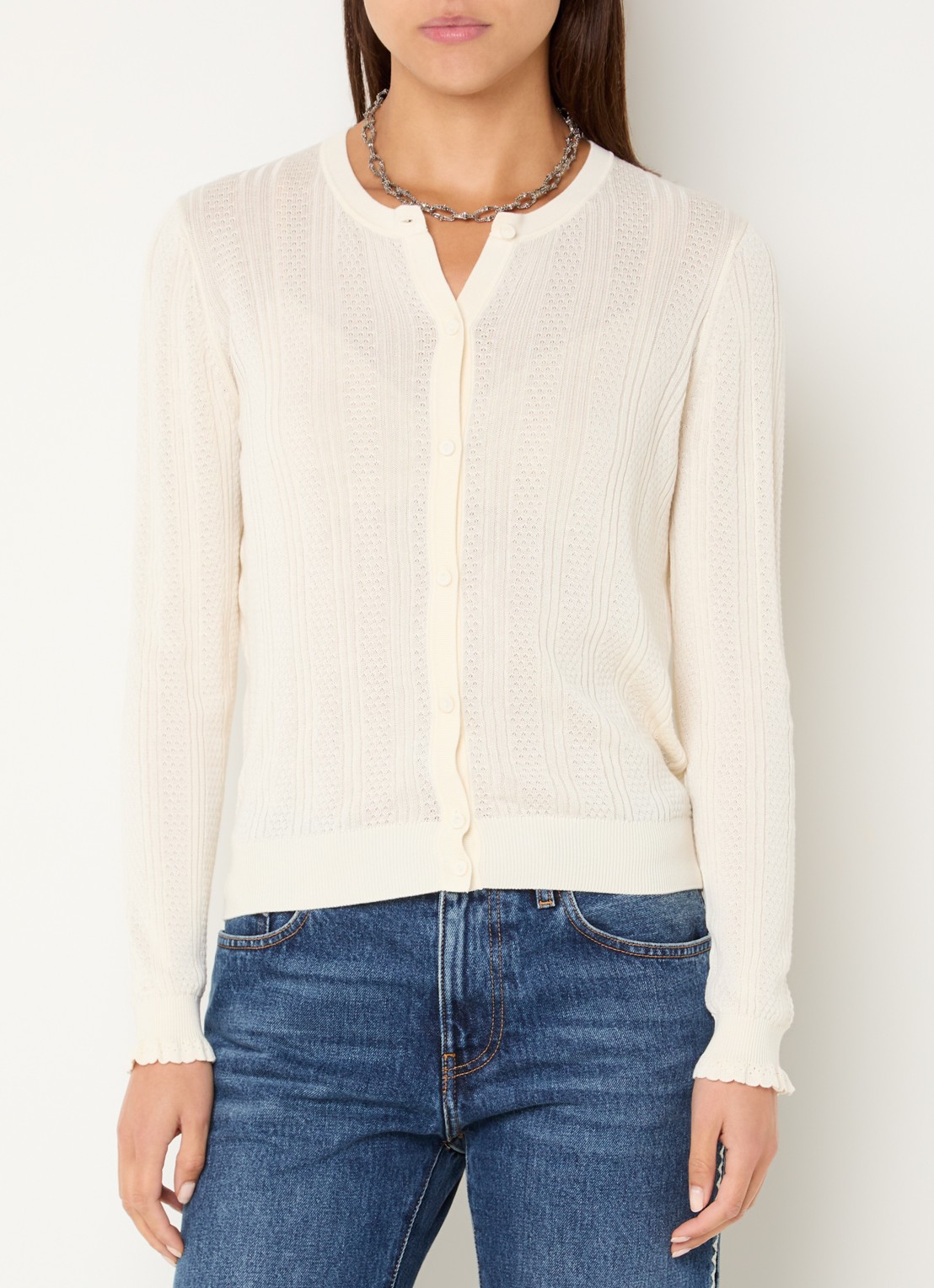 ba&sh Viviana fijngebreid vest met ronde hals - detail 2 creme