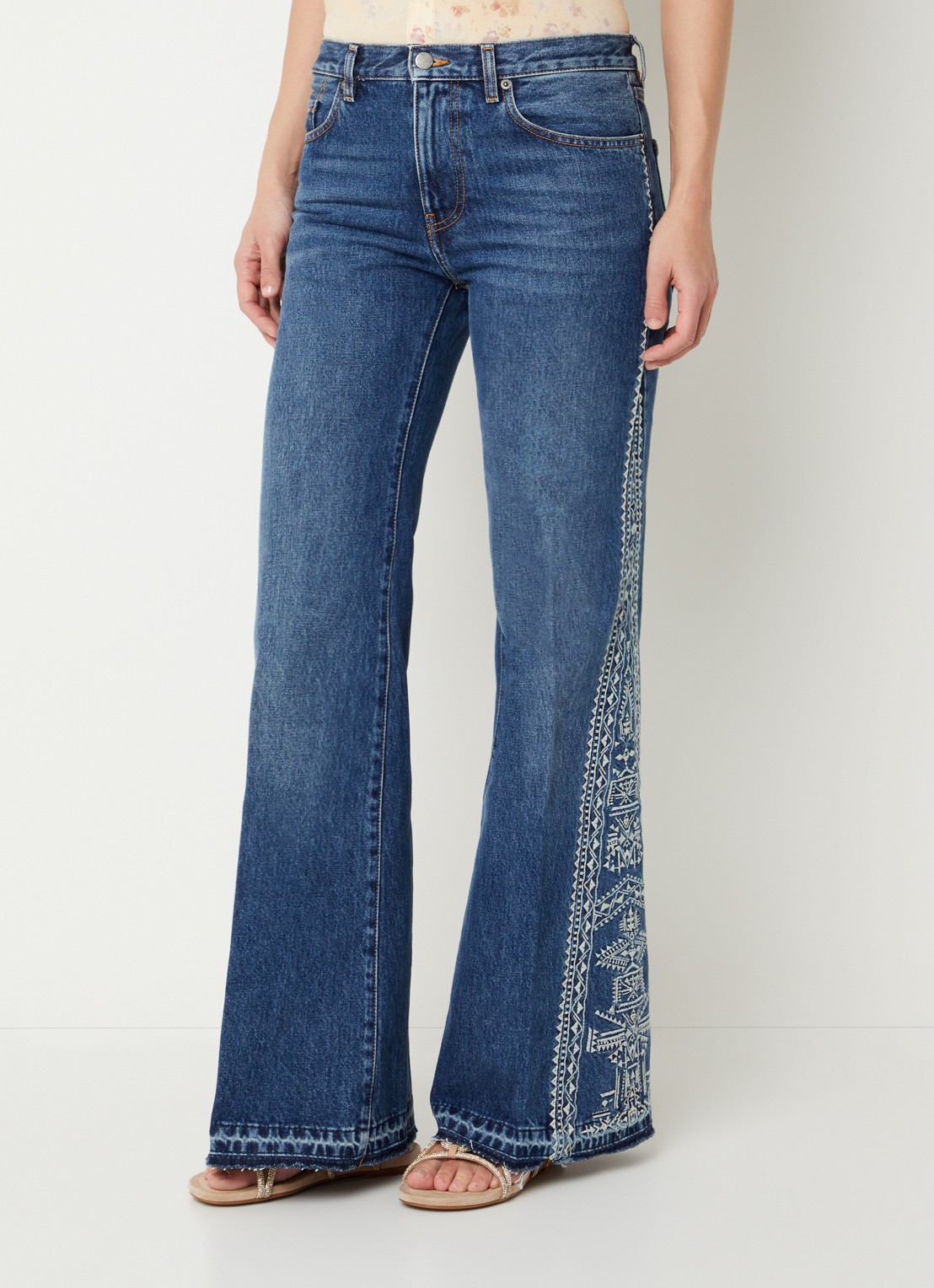 ba&sh Vivy low waist flared jeans met medium wassing - detail 4 indigo