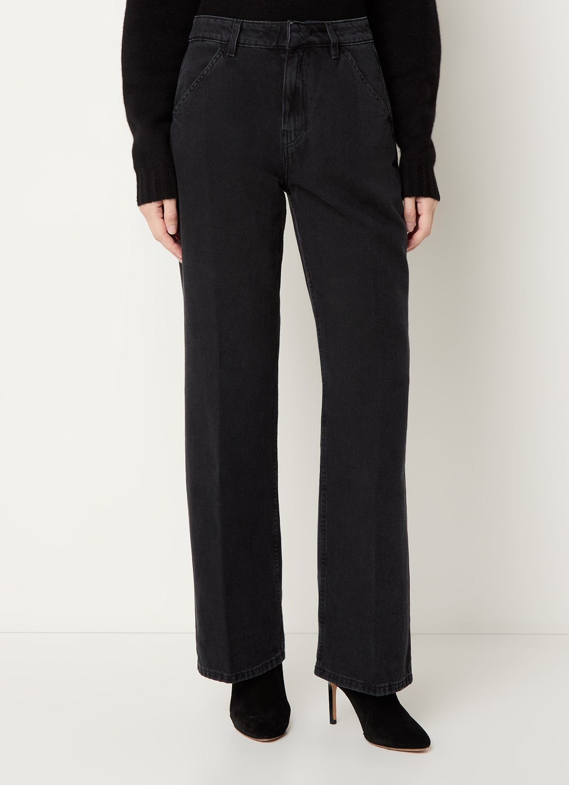 ba&sh Vocchi high waist wide leg jeans met gekleurde wassing - detail 4 zwart