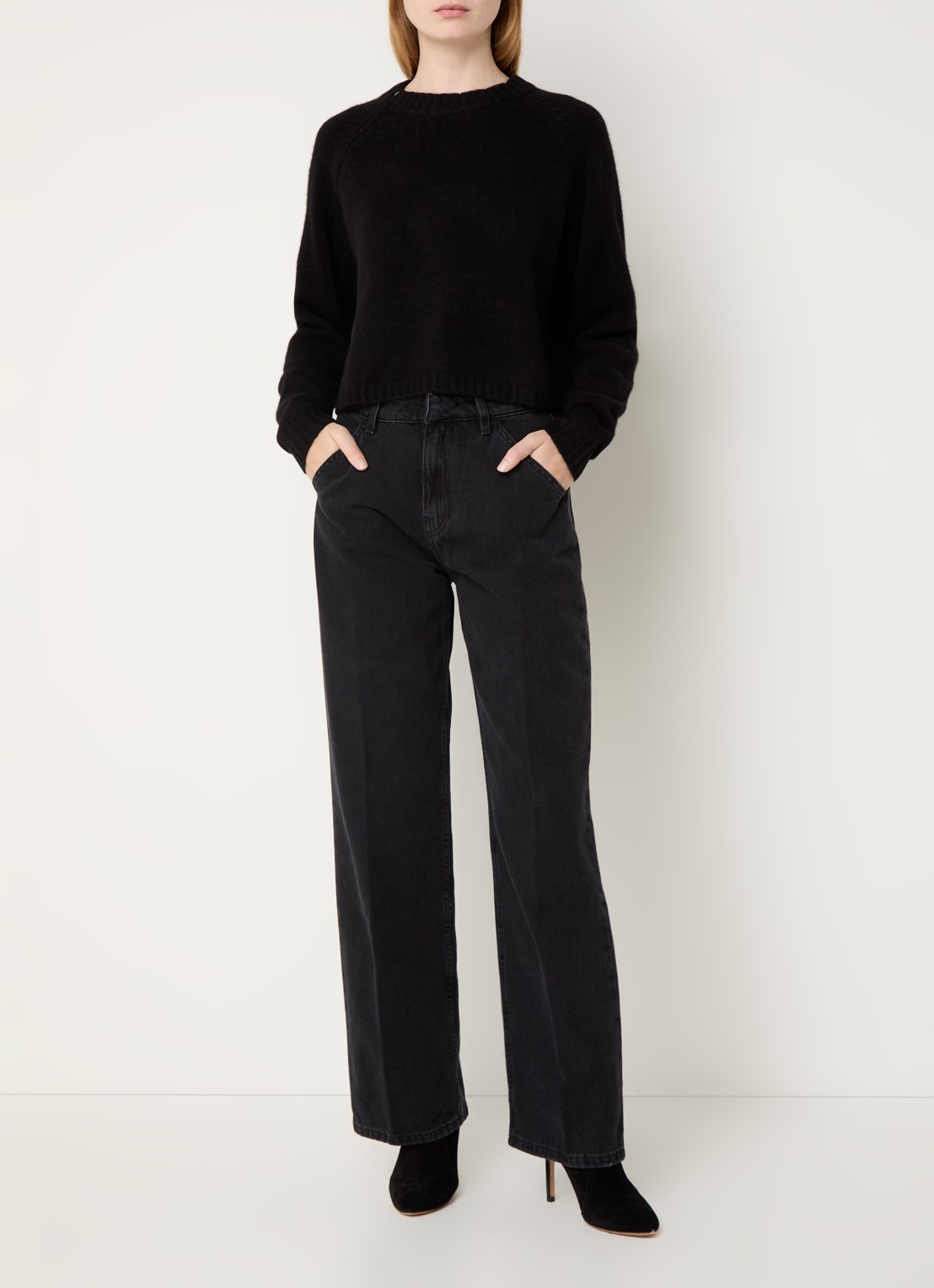 ba&sh Vocchi high waist wide leg jeans met gekleurde wassing - voorkant 3 zwart