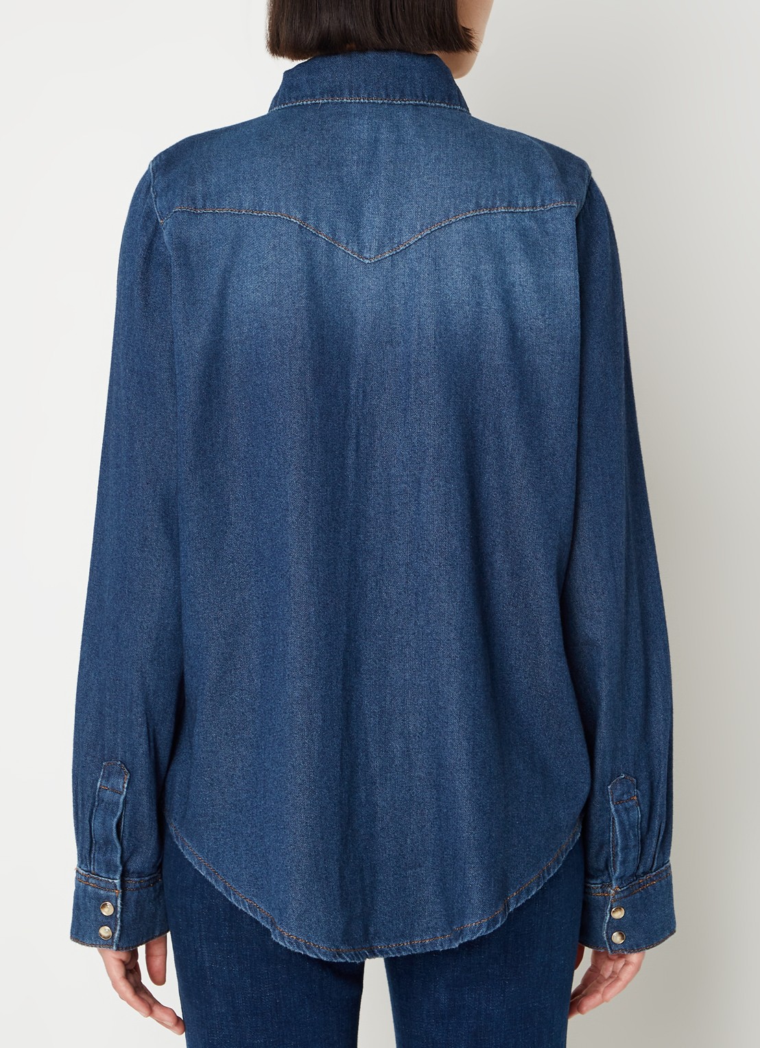 ba&sh Walter blouse van denim met borstzakken - achterkant 3 indigo