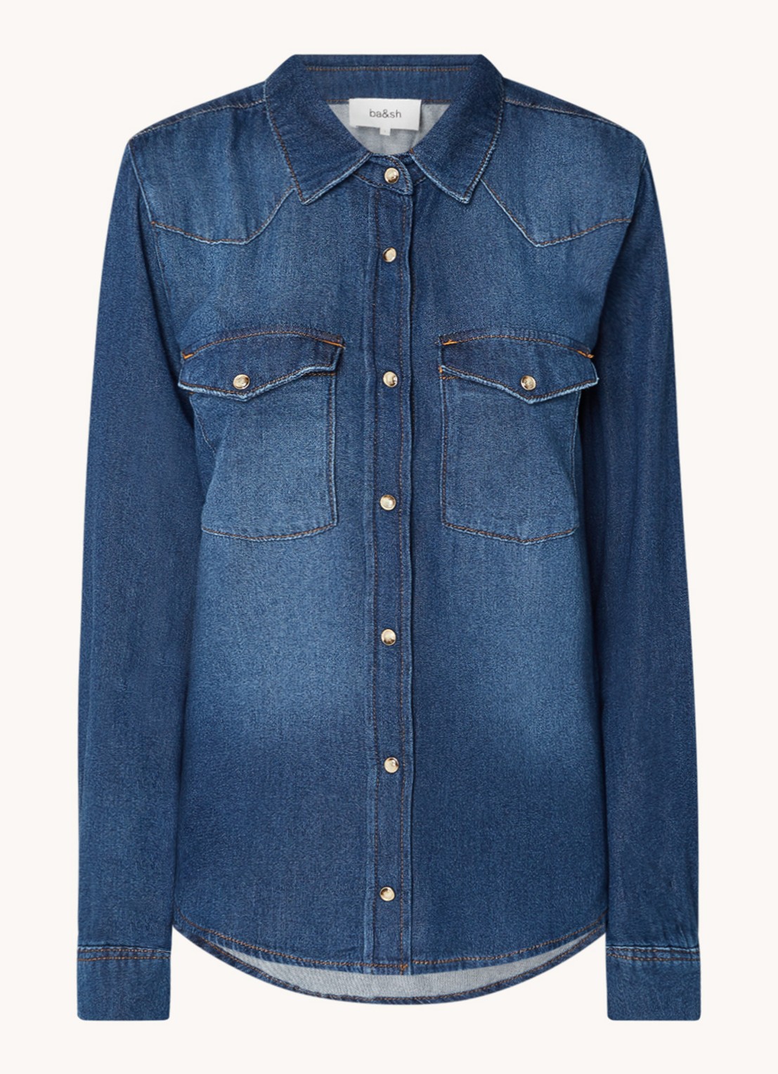 ba&sh Walter blouse van denim met borstzakken - voorkant indigo