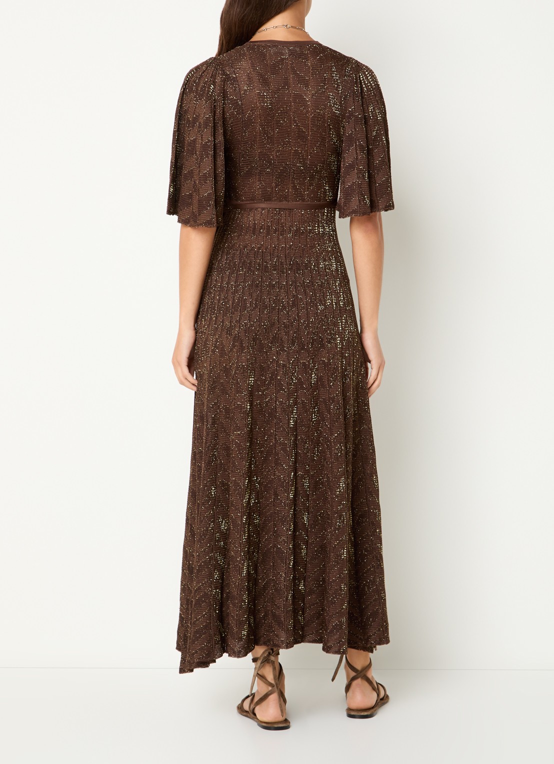 ba&sh Weena maxi wikkeljurk met lurex - achterkant 2 donkerbruin