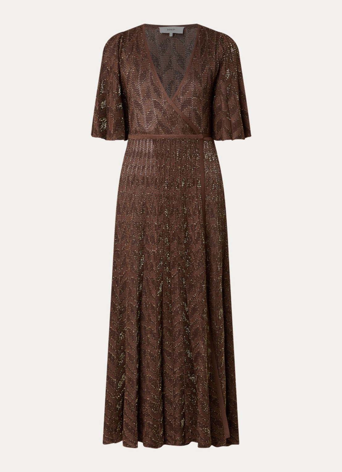 ba&sh Weena maxi wikkeljurk met lurex - voorkant 3 donkerbruin