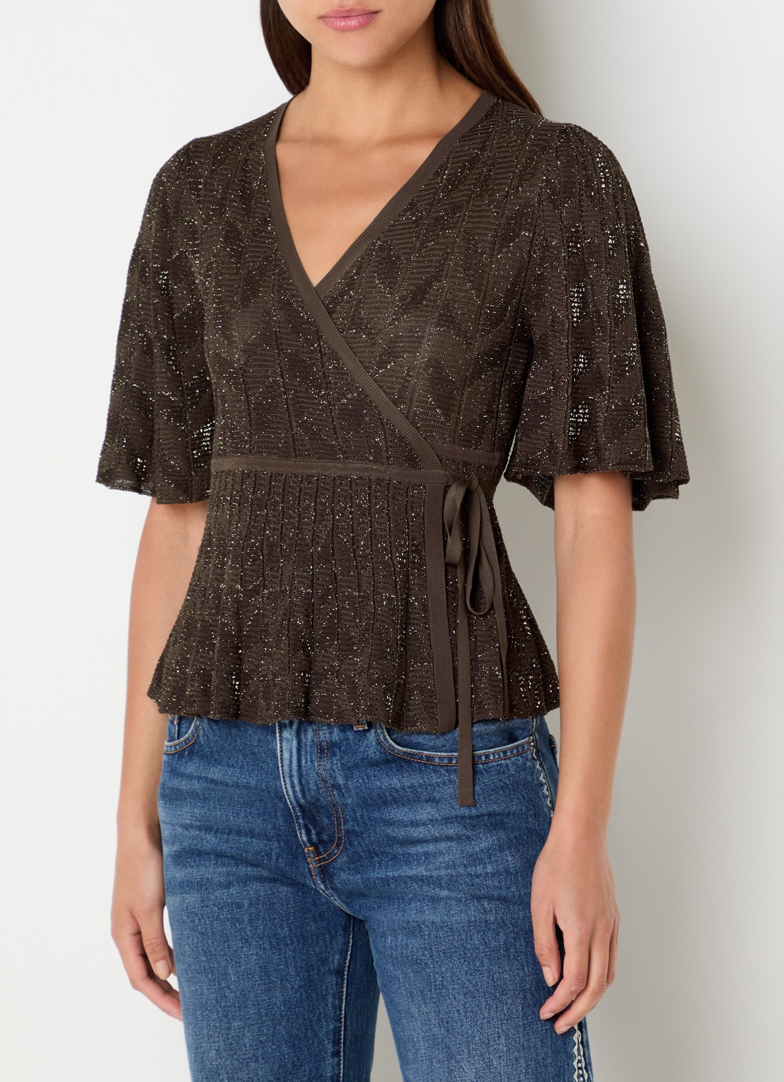ba&sh Wendy wikkeltop met lurex - detail 2 donkerbruin