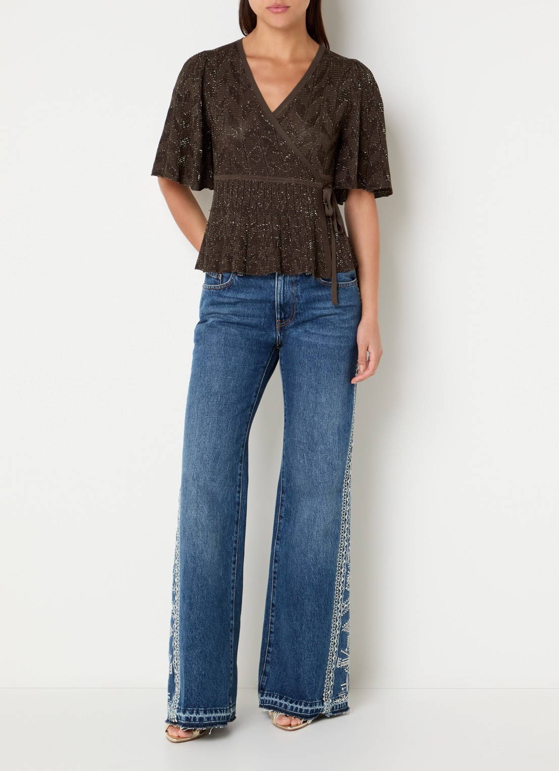 ba&sh Wendy wikkeltop met lurex - voorkant 4 donkerbruin