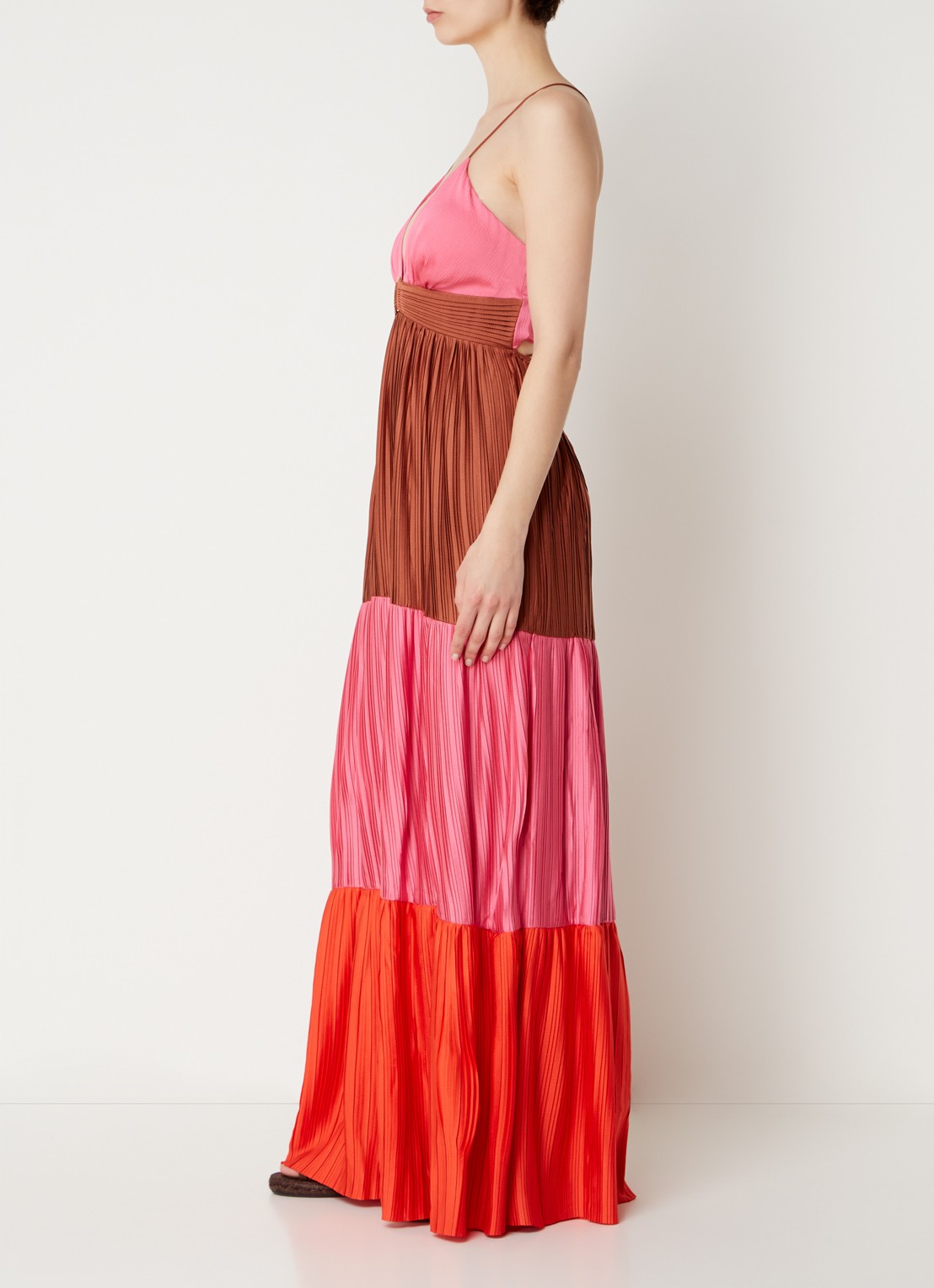 ba&sh Westa maxi jurk met rugdecolleté en plissé - achterkant roze