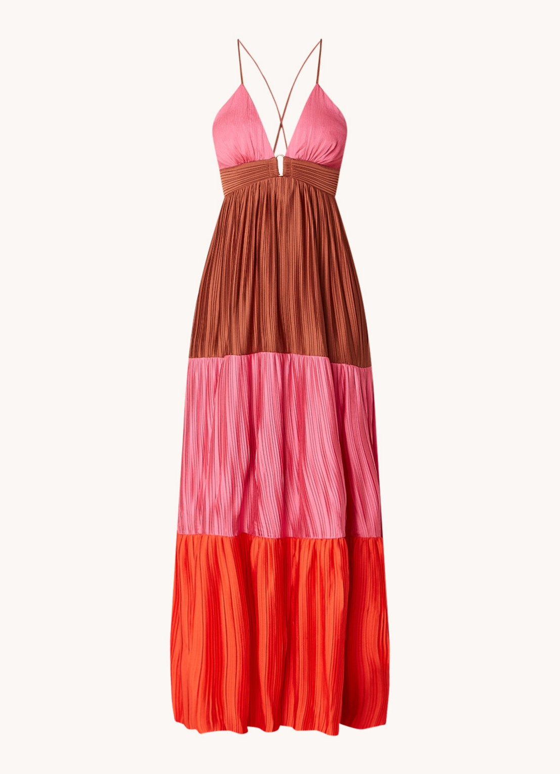 ba&sh Westa maxi jurk met rugdecolleté en plissé - voorkant 3 roze