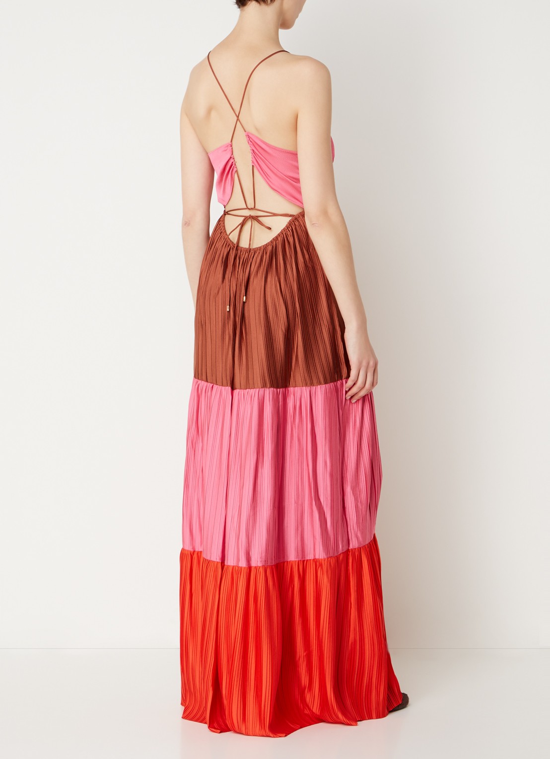 ba&sh Westa maxi jurk met rugdecolleté en plissé - voorkant 4 roze