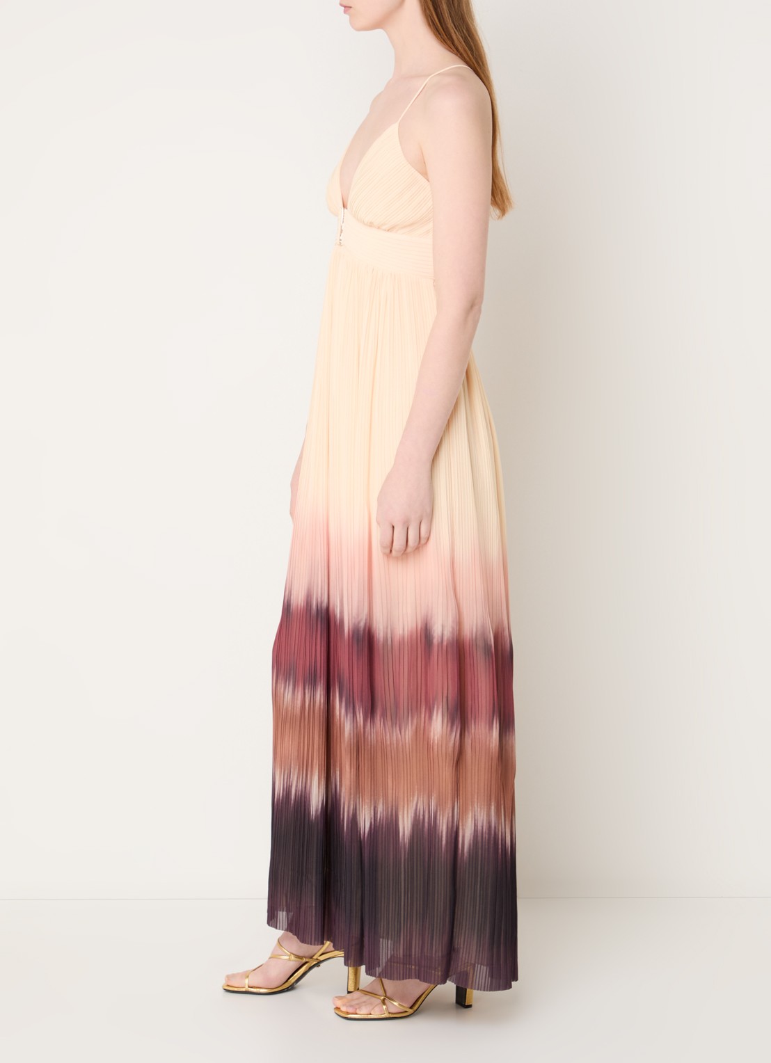 ba&sh Wila maxi jurk met dip-dye dessin en plissé - achterkant 5 lichtroze