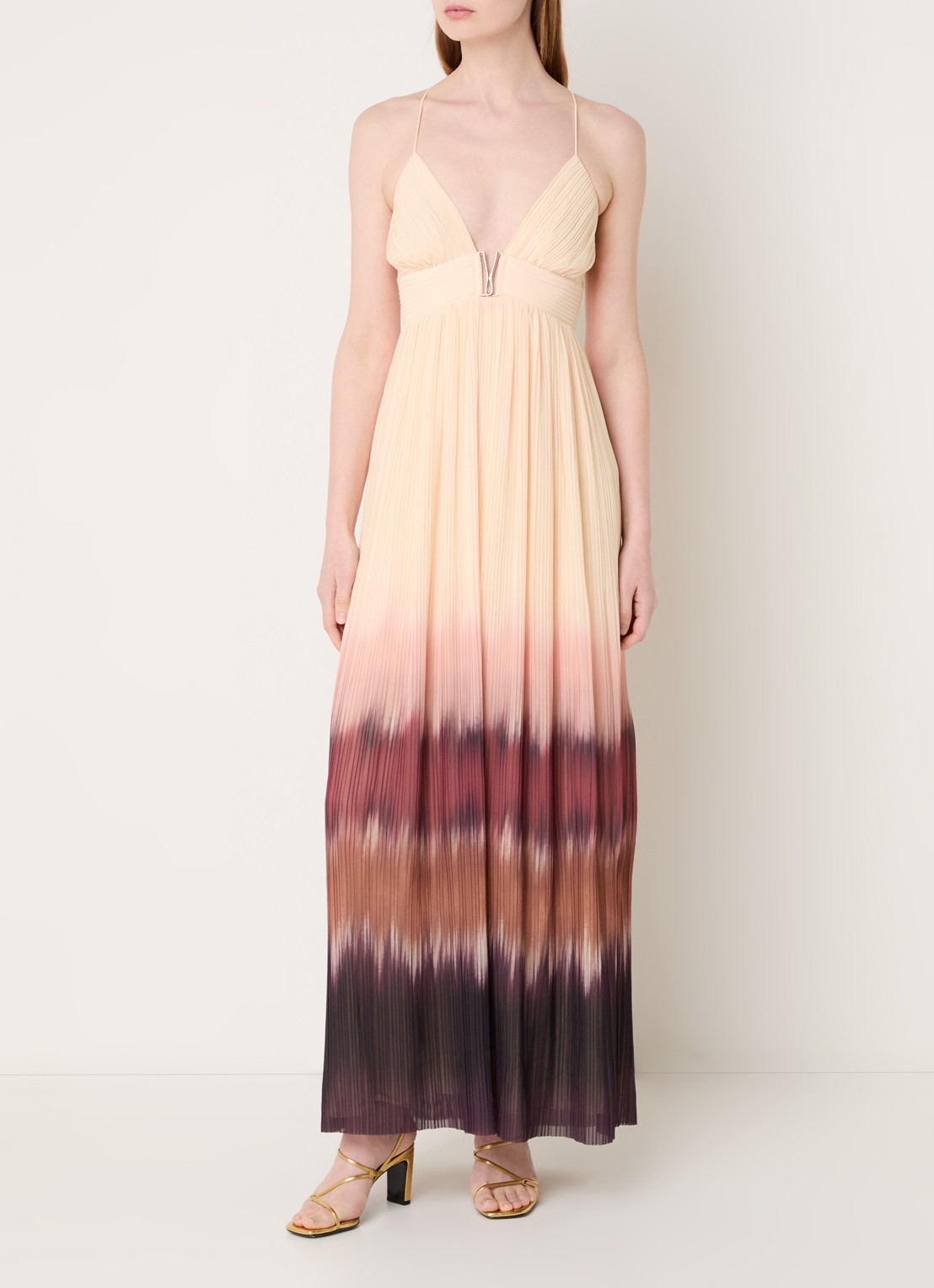 ba&sh Wila maxi jurk met dip-dye dessin en plissé - detail lichtroze
