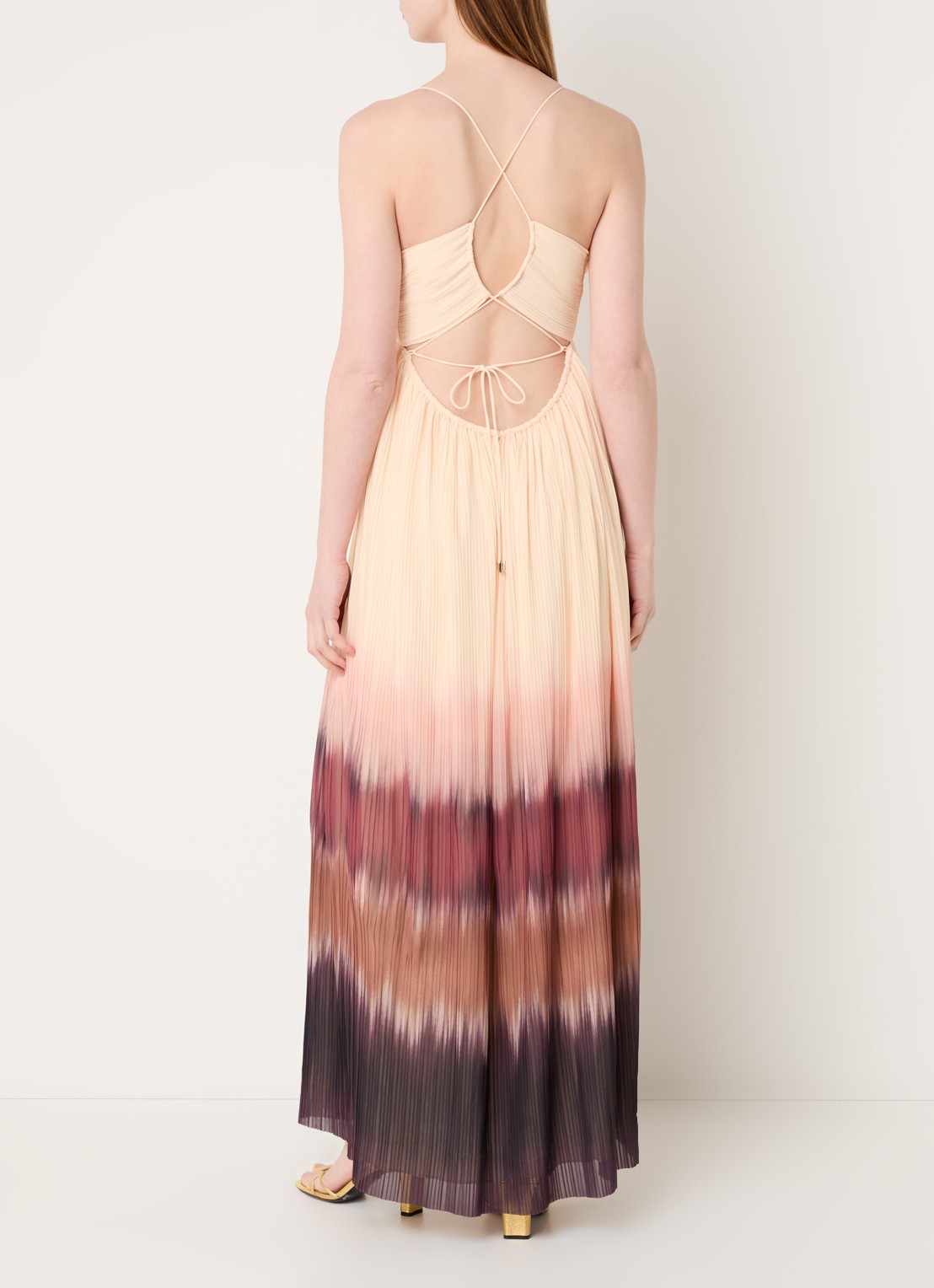 ba&sh Wila maxi jurk met dip-dye dessin en plissé - voorkant 4 lichtroze