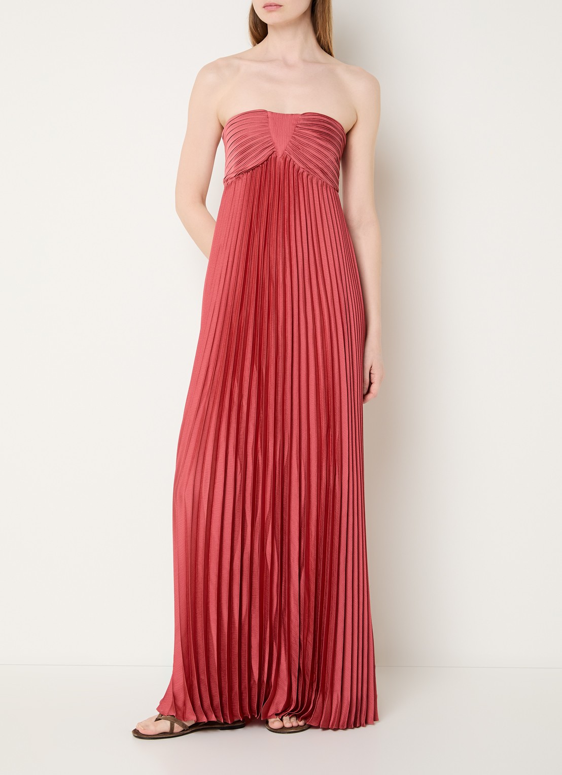 ba&sh Willow maxi jurk met plissé - detail 4 steenrood