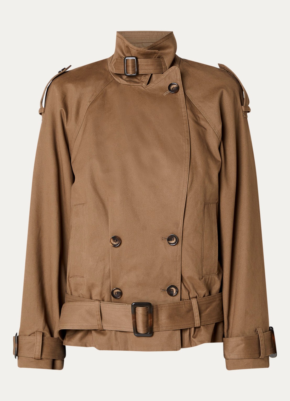ba&sh Winnie trenchcoat met strikceintuur en steekzakken - voorkant camel