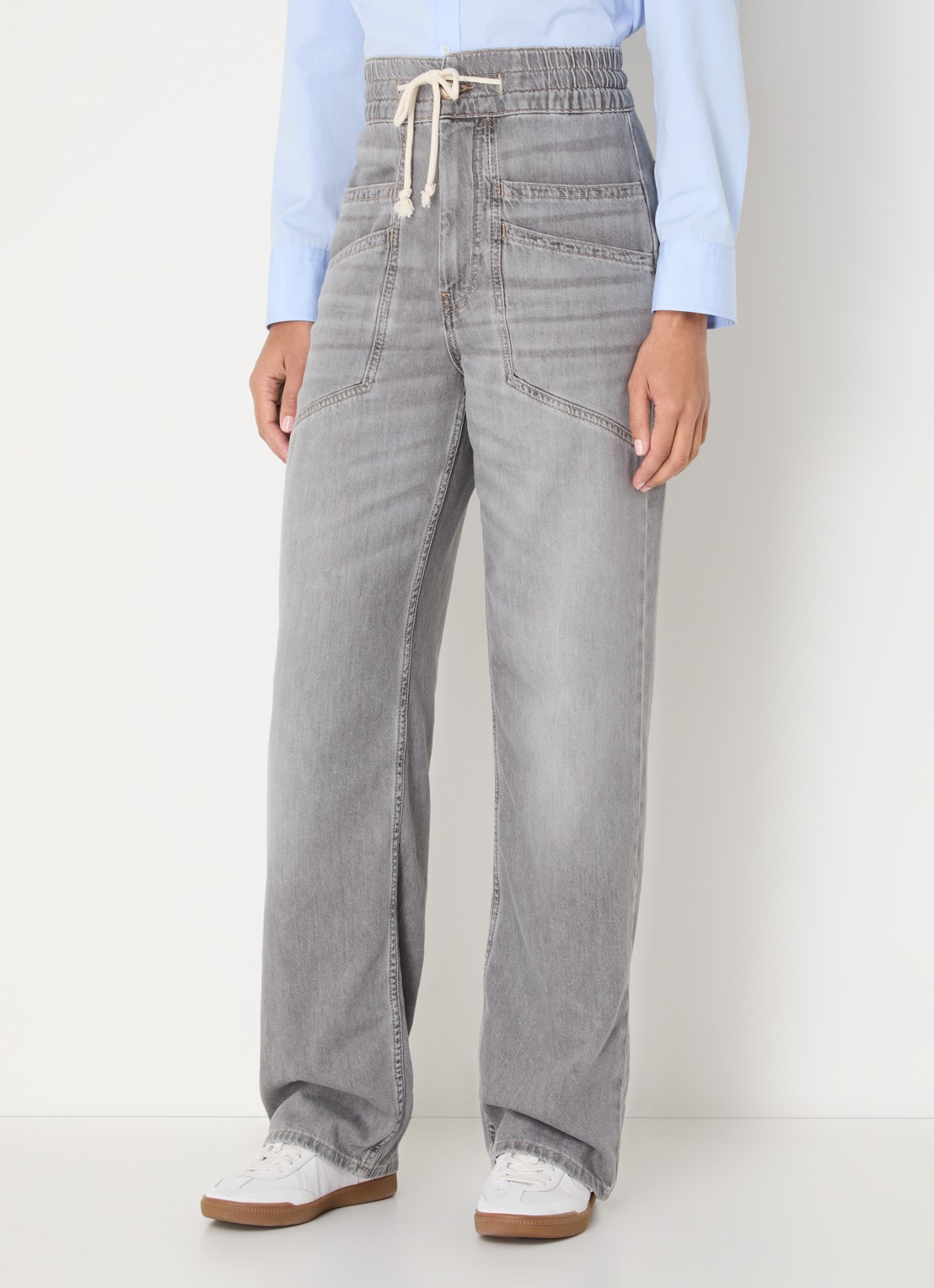 ba&sh Yima high waist straight leg jeans met gekleurde wassing - detail grijs