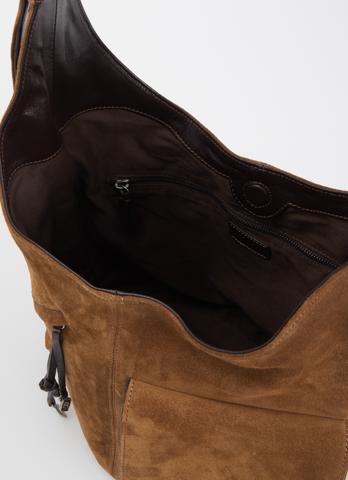 ba&sh YouYou crossbodytas van kalfssuède met verstelbare schouderriem - detail 2 cognac