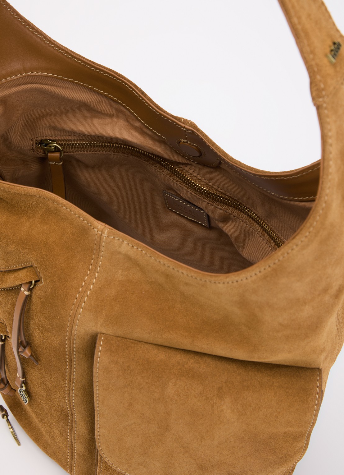 ba&sh YouYou crossbodytas van kalfssuède met verstelbare schouderriem - detail 2 camel