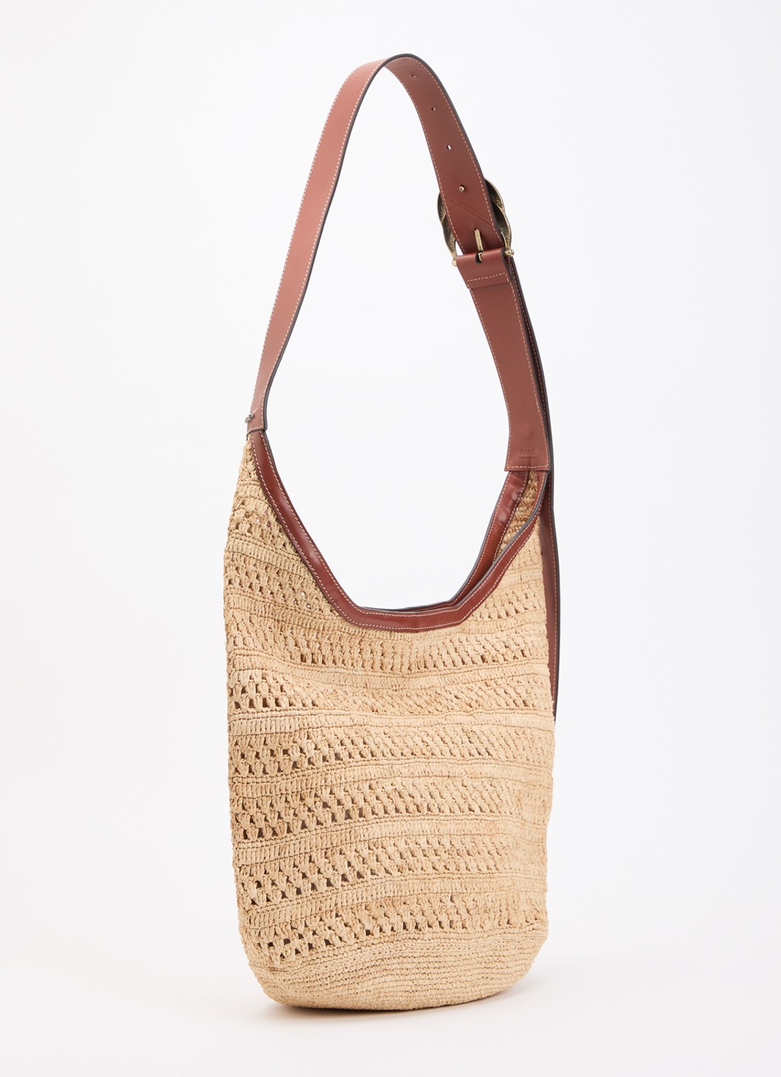 ba&sh YouYou crossbodytas van raffia met details van leer - achterkant beige