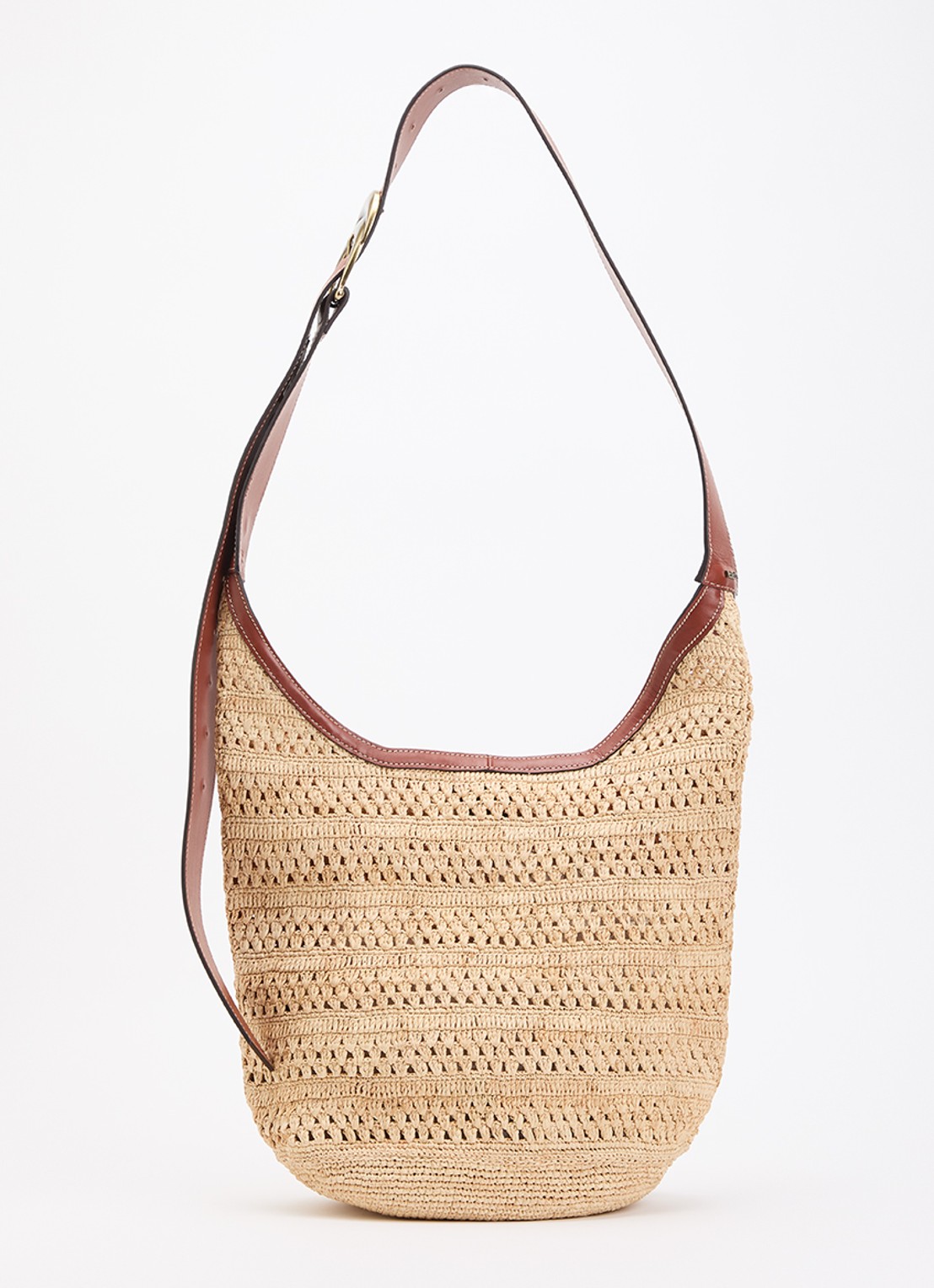 ba&sh YouYou crossbodytas van raffia met details van leer - voorkant 2 beige