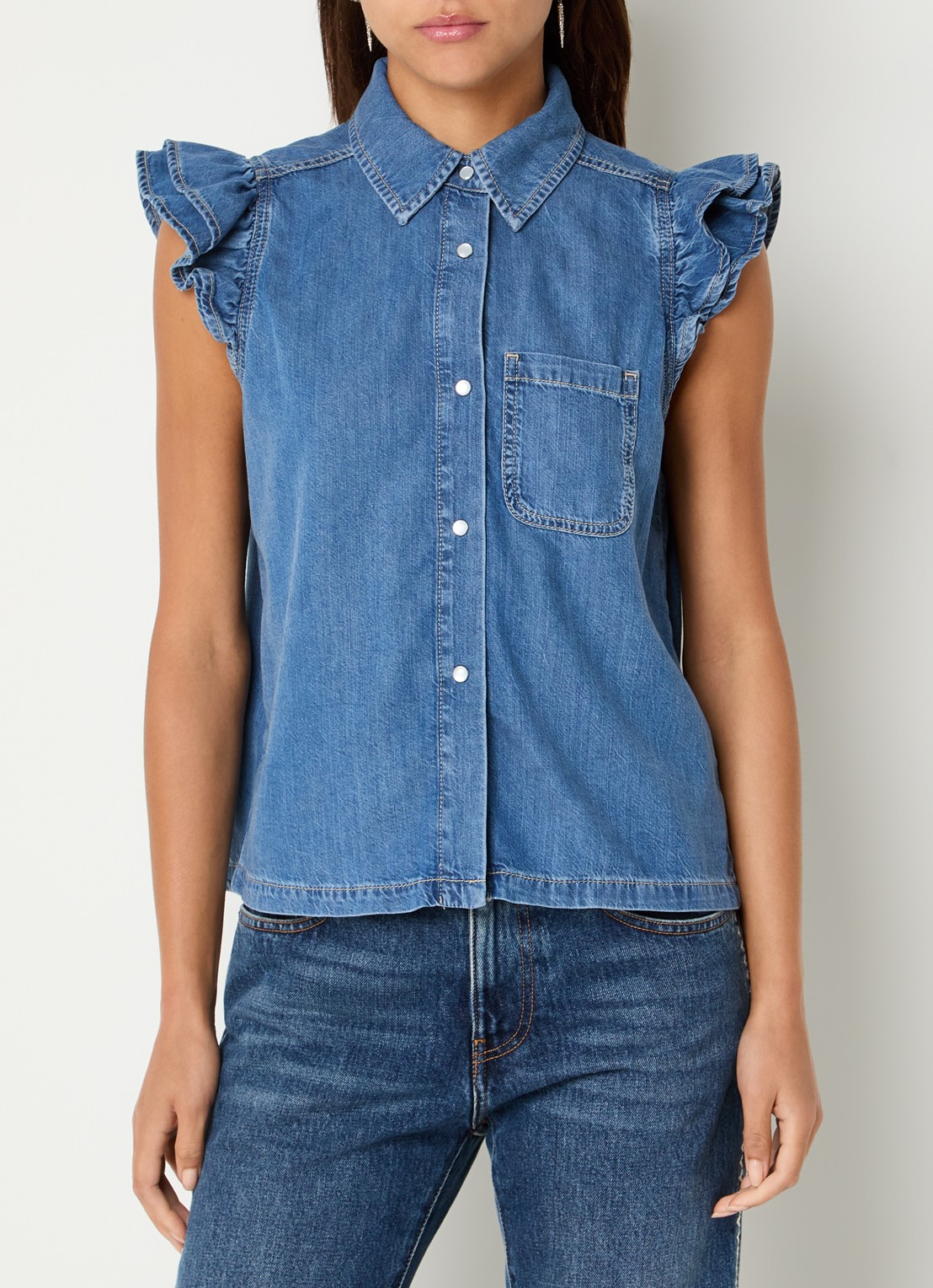 ba&sh Yoyo blouse van denim - detail 2 blauwgrijs