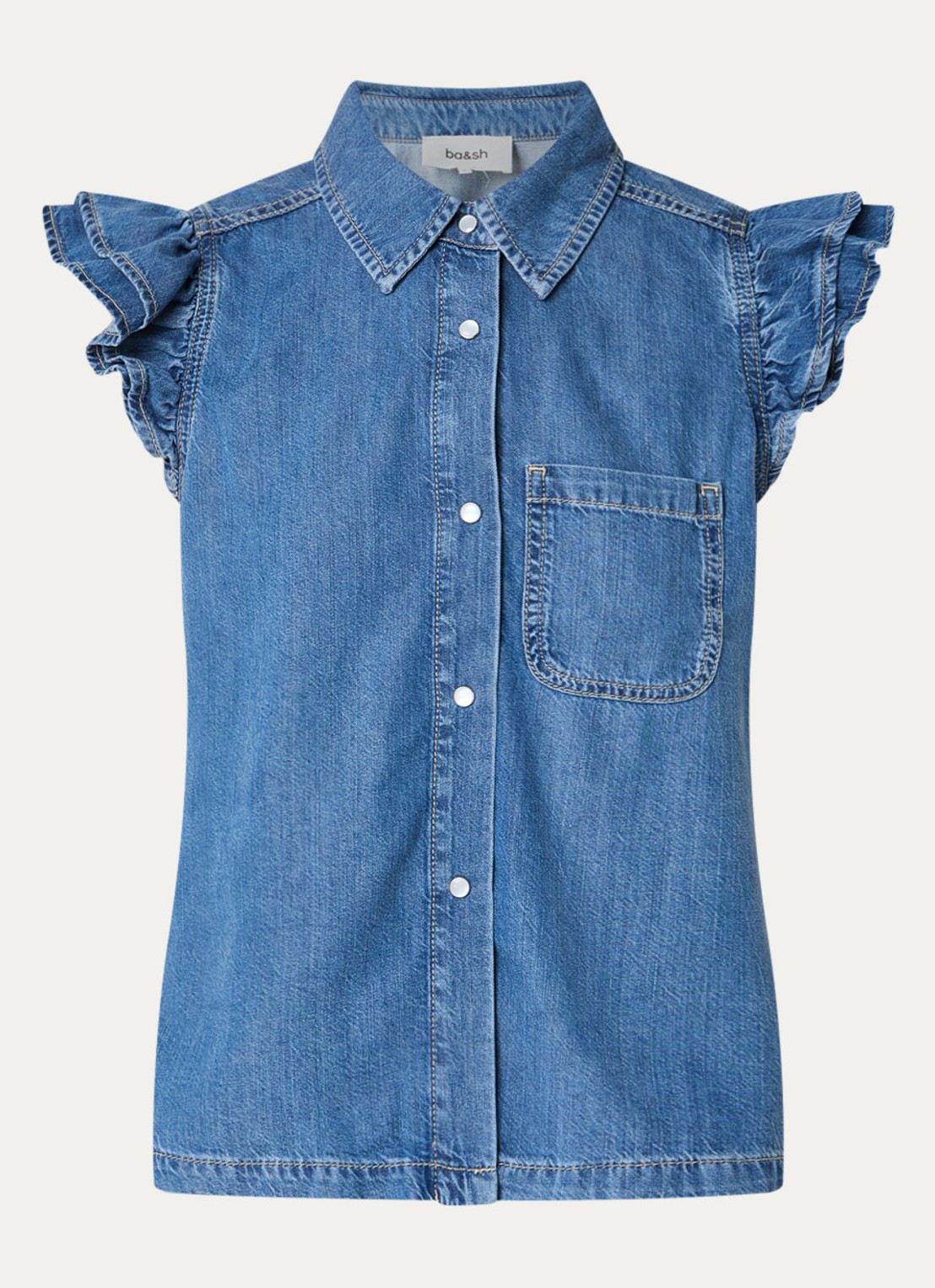 ba&sh Yoyo blouse van denim - voorkant 3 blauwgrijs