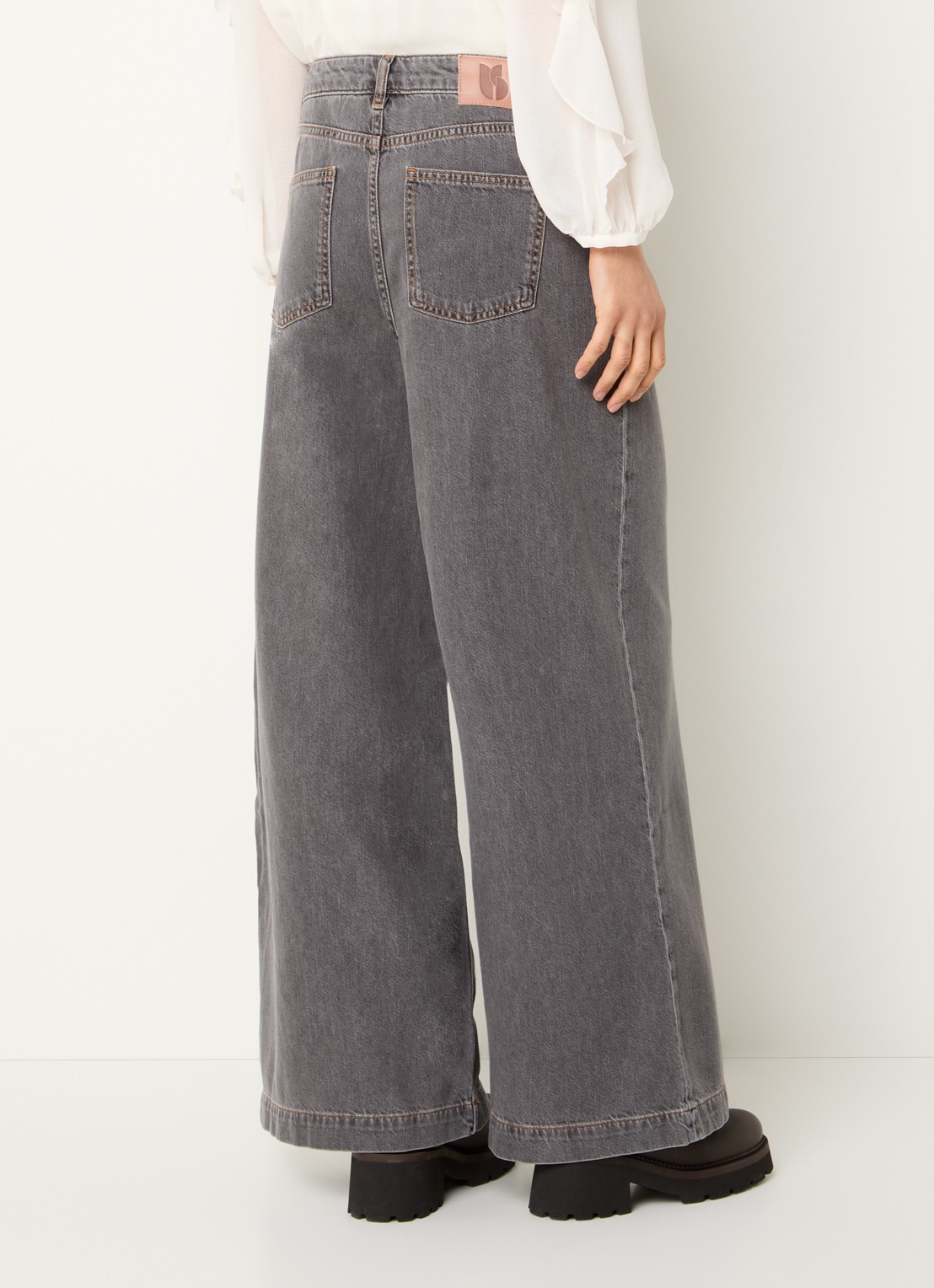 ba&sh Yusc high waist wide leg jeans met gekleurde wassing - achterkant 4 lichtgrijs