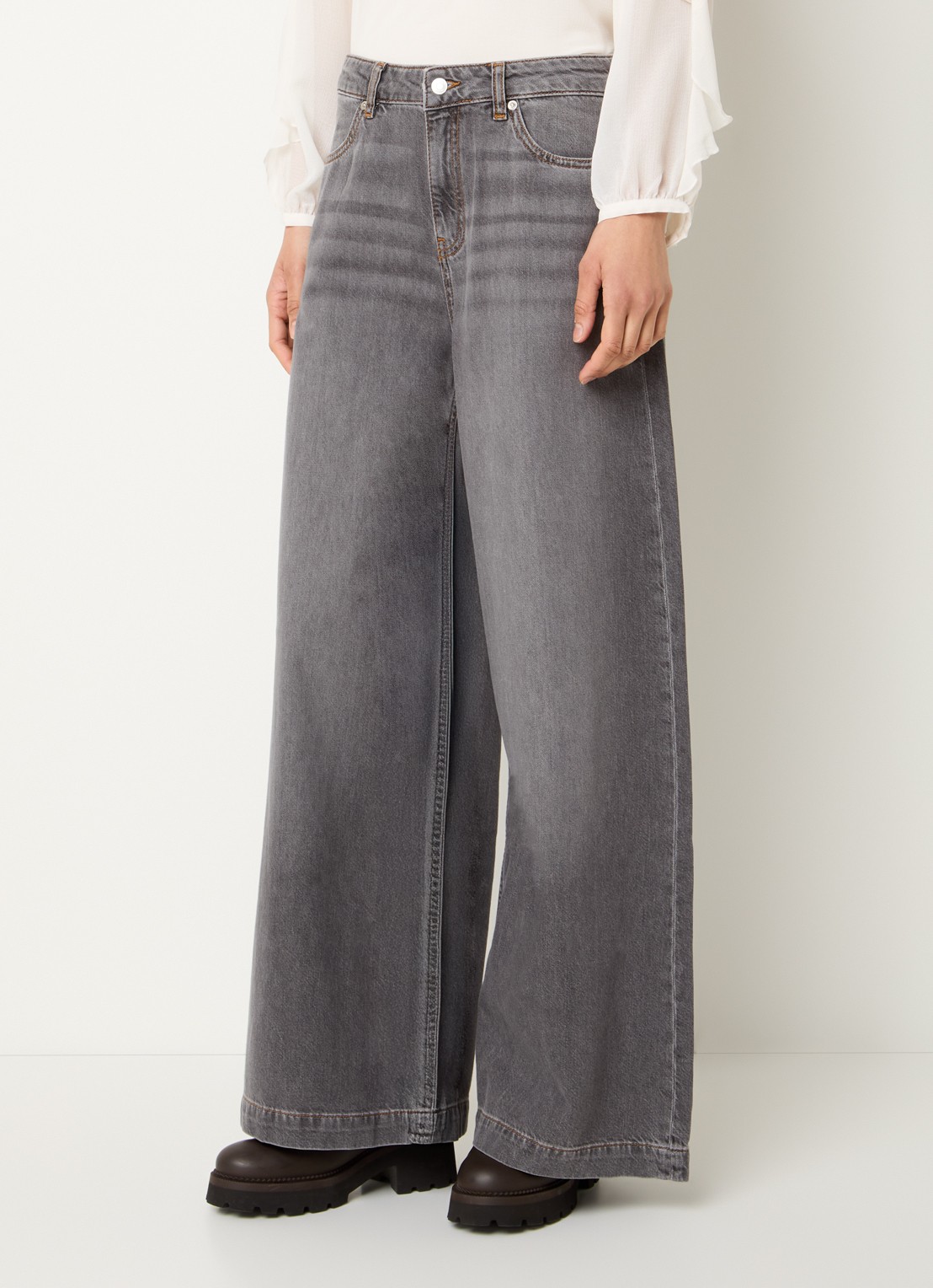 ba&sh Yusc high waist wide leg jeans met gekleurde wassing - detail 3 lichtgrijs