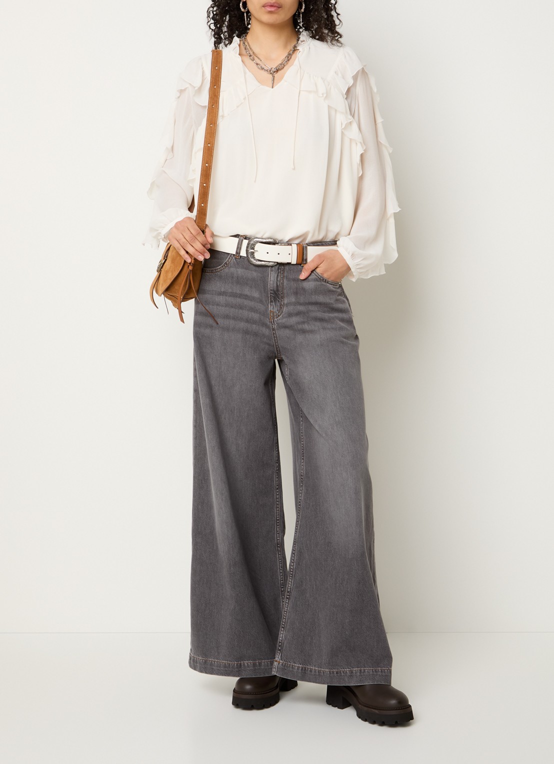 ba&sh Yusc high waist wide leg jeans met gekleurde wassing - voorkant 2 lichtgrijs