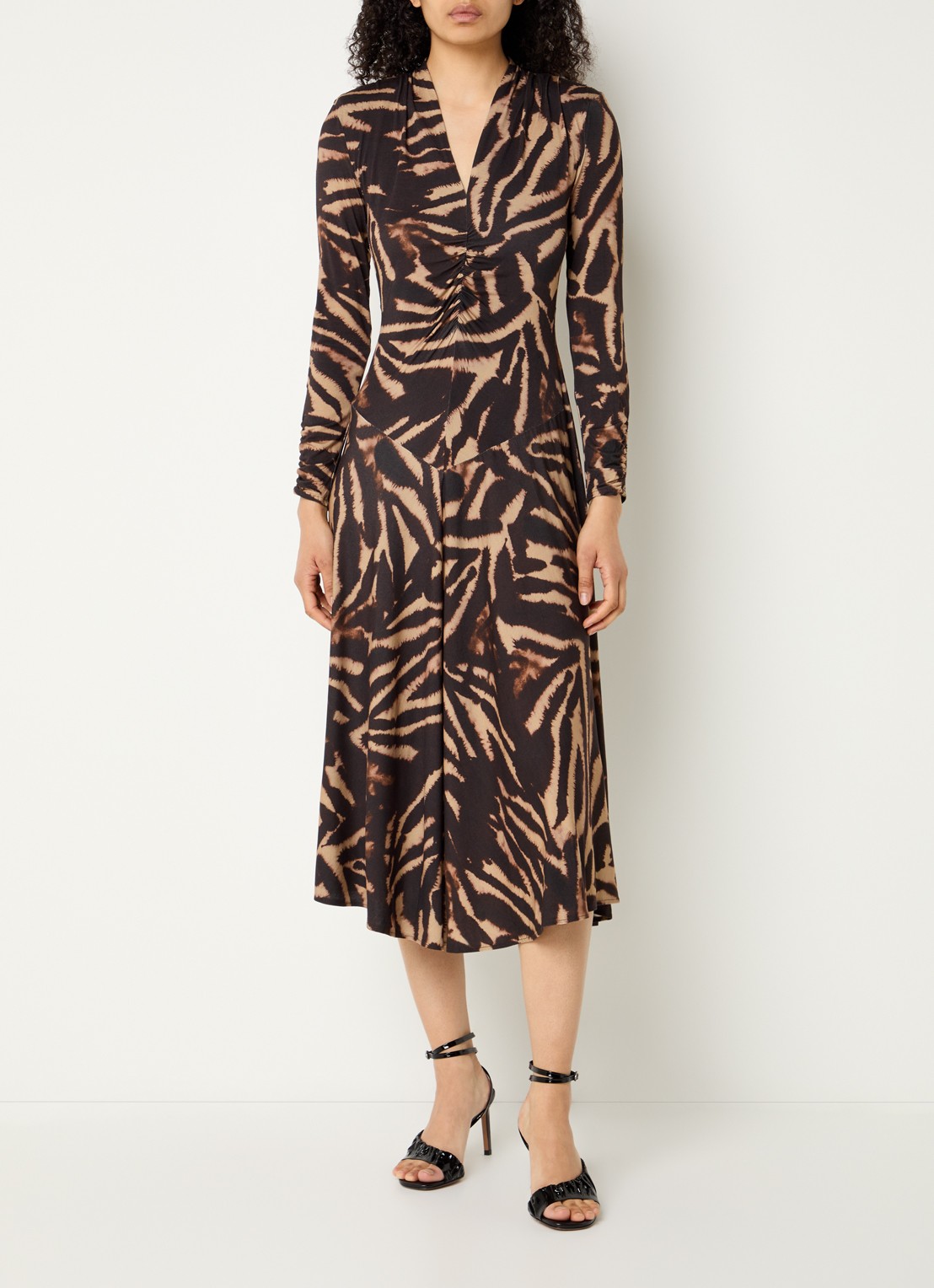 ba&sh Zahirah midi jurk met zebraprint - detail 4 donkerbruin