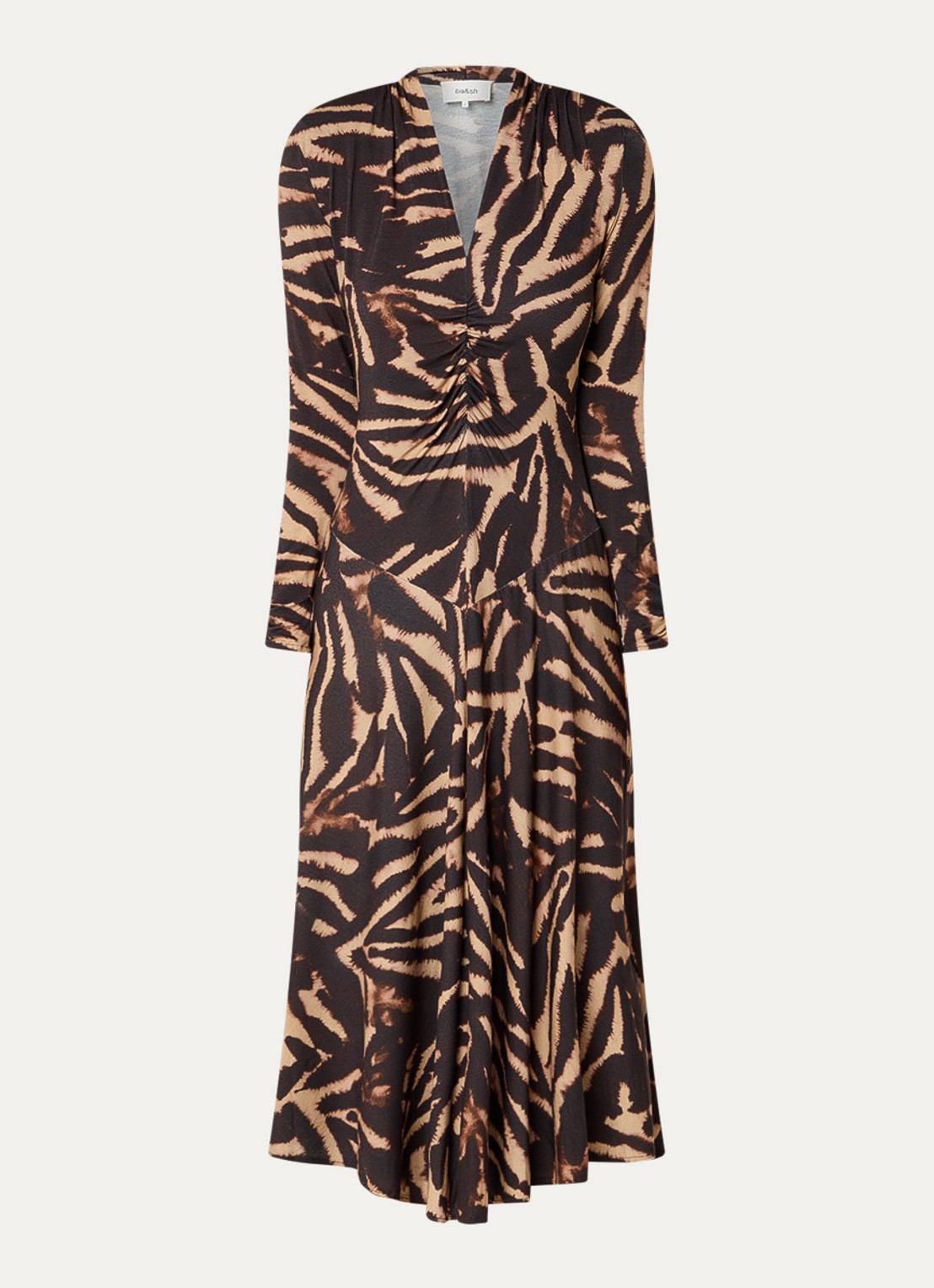 ba&sh Zahirah midi jurk met zebraprint - voorkant donkerbruin