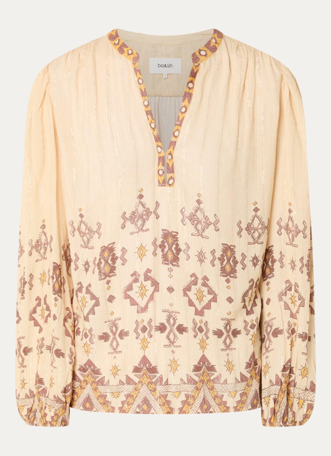 ba&sh Zato blouse met print - voorkant geel