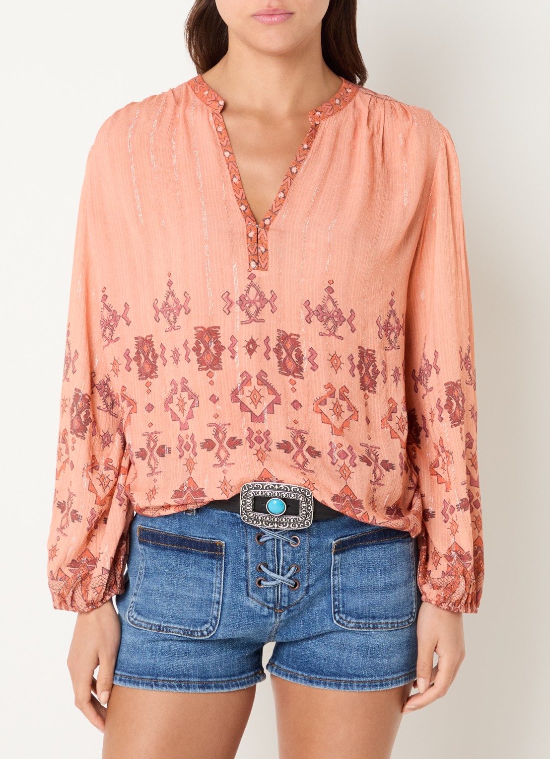 ba&sh Zato blouse met print - detail 2 zalmroze