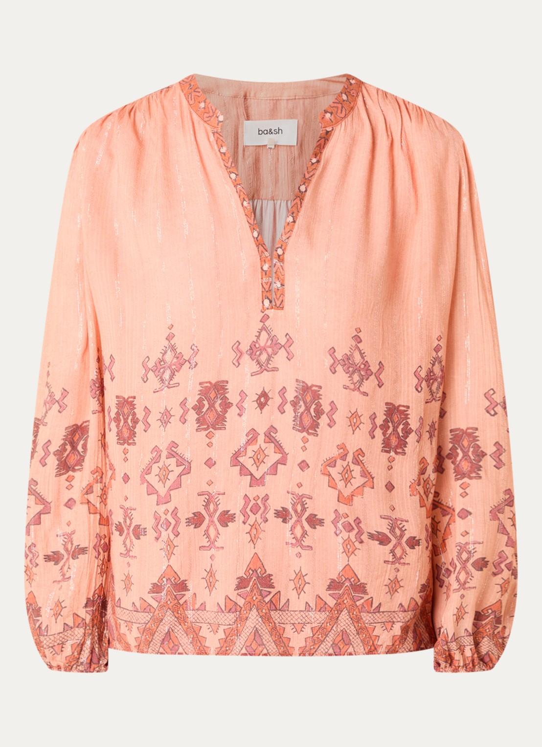 ba&sh Zato blouse met print - voorkant 3 zalmroze