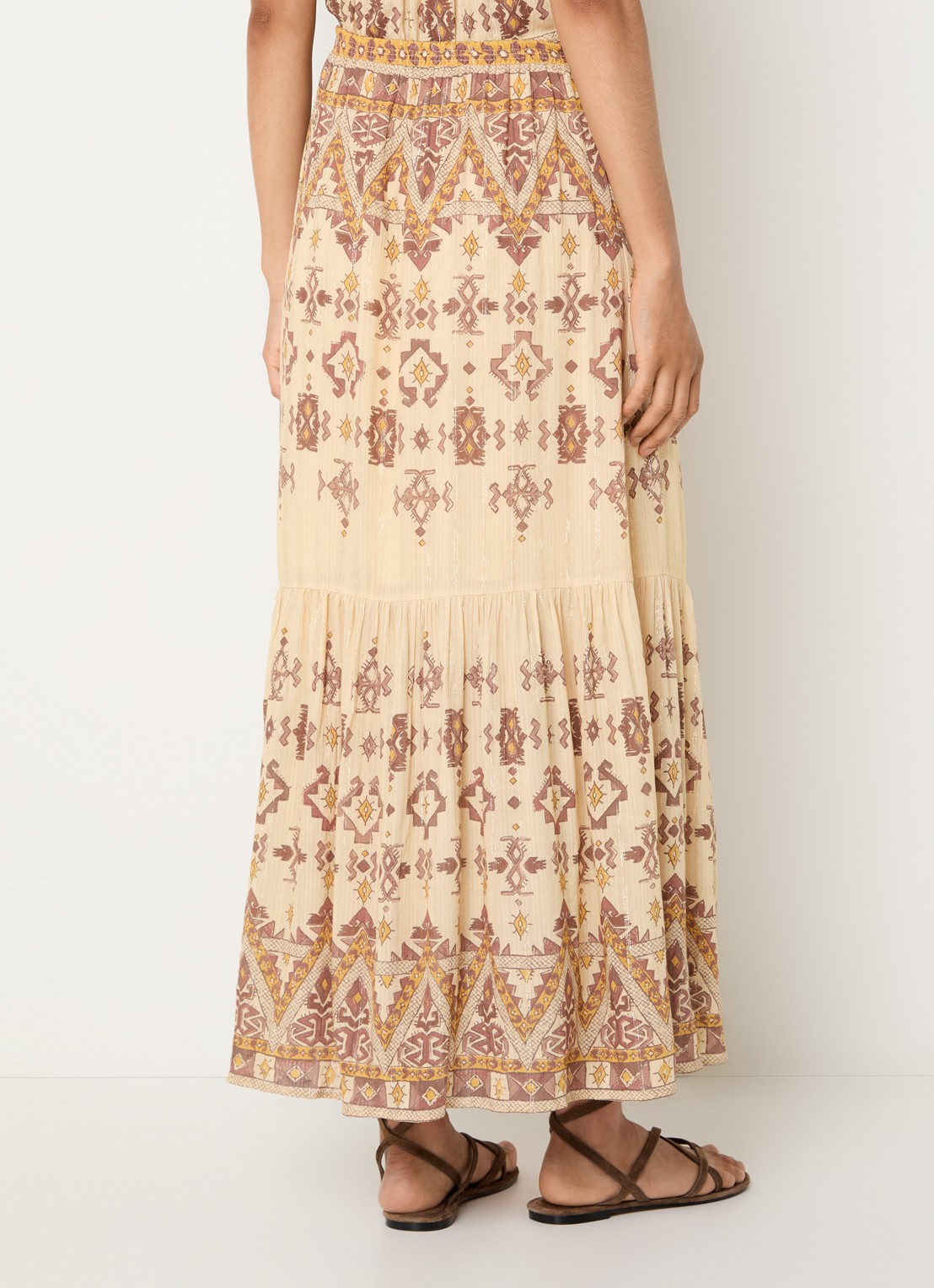 ba&sh Zaya maxi rok met lurex en print - achterkant geel