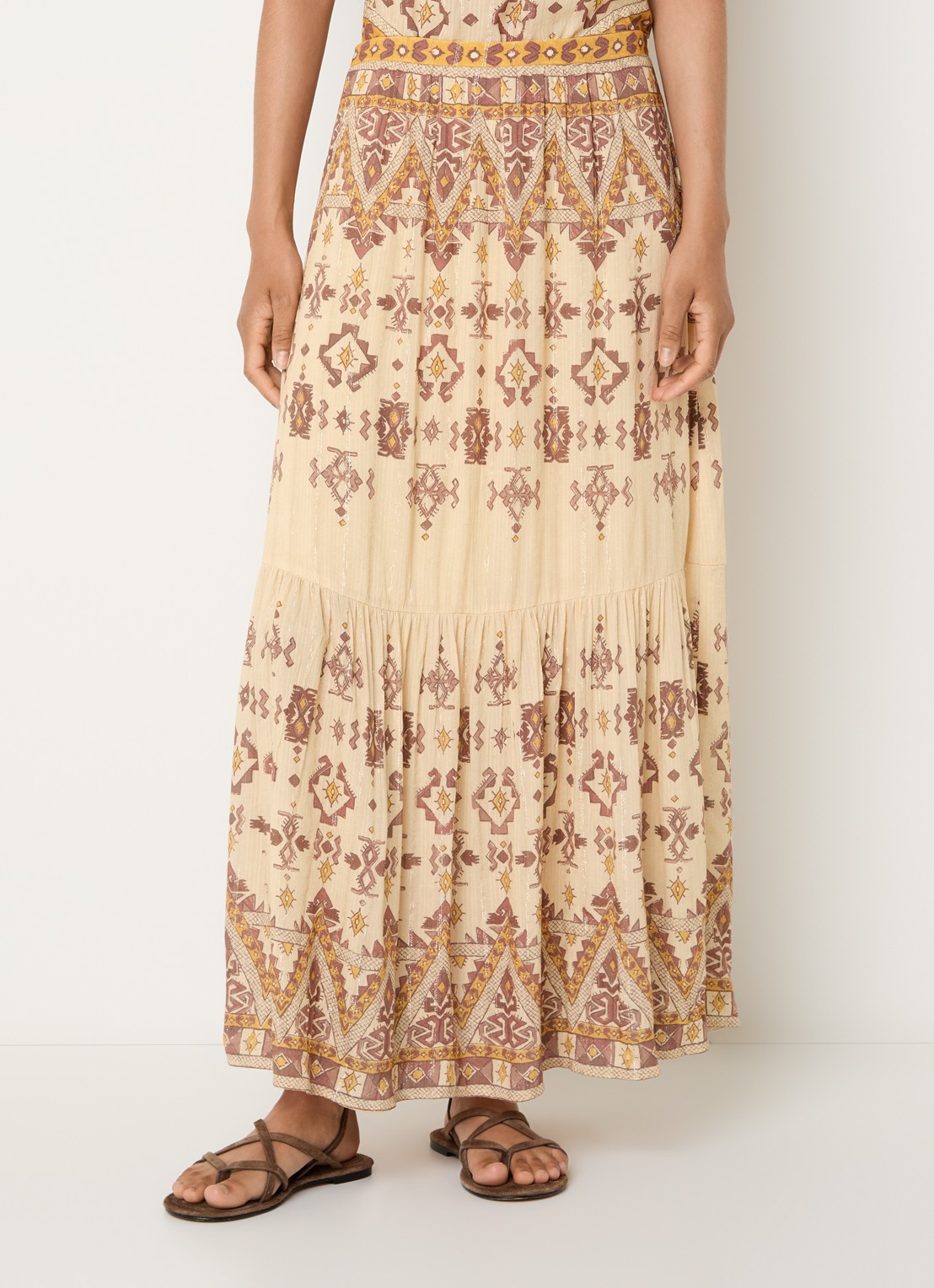 ba&sh Zaya maxi rok met lurex en print - detail 4 geel