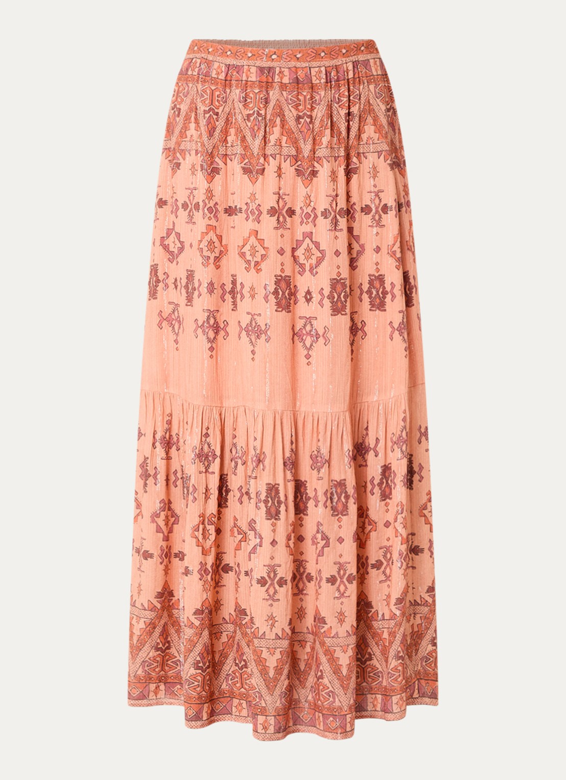 ba&sh Zaya maxi rok met lurex en print - voorkant 3 abrikoos