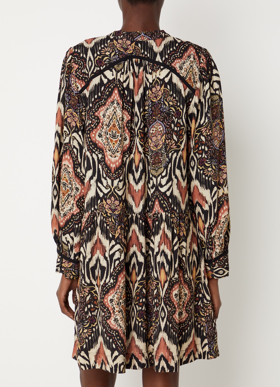 ba&sh Zaza mini tuniekjurk met print - achterkant zwart