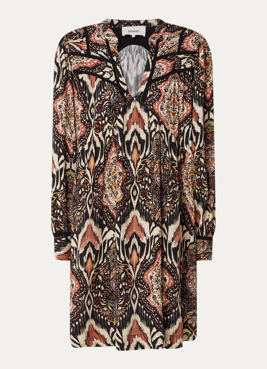 ba&sh Zaza mini tuniekjurk met print - voorkant 2 zwart