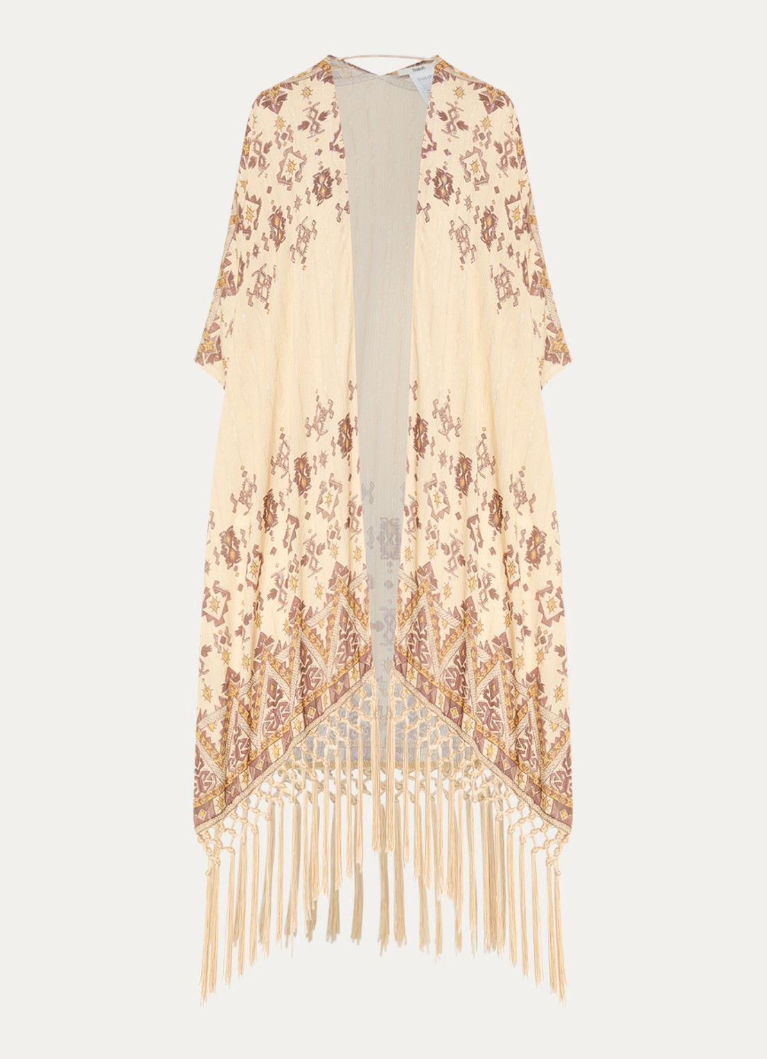 ba&sh Zelma poncho met grafische print en lurex  - voorkant lichtgeel