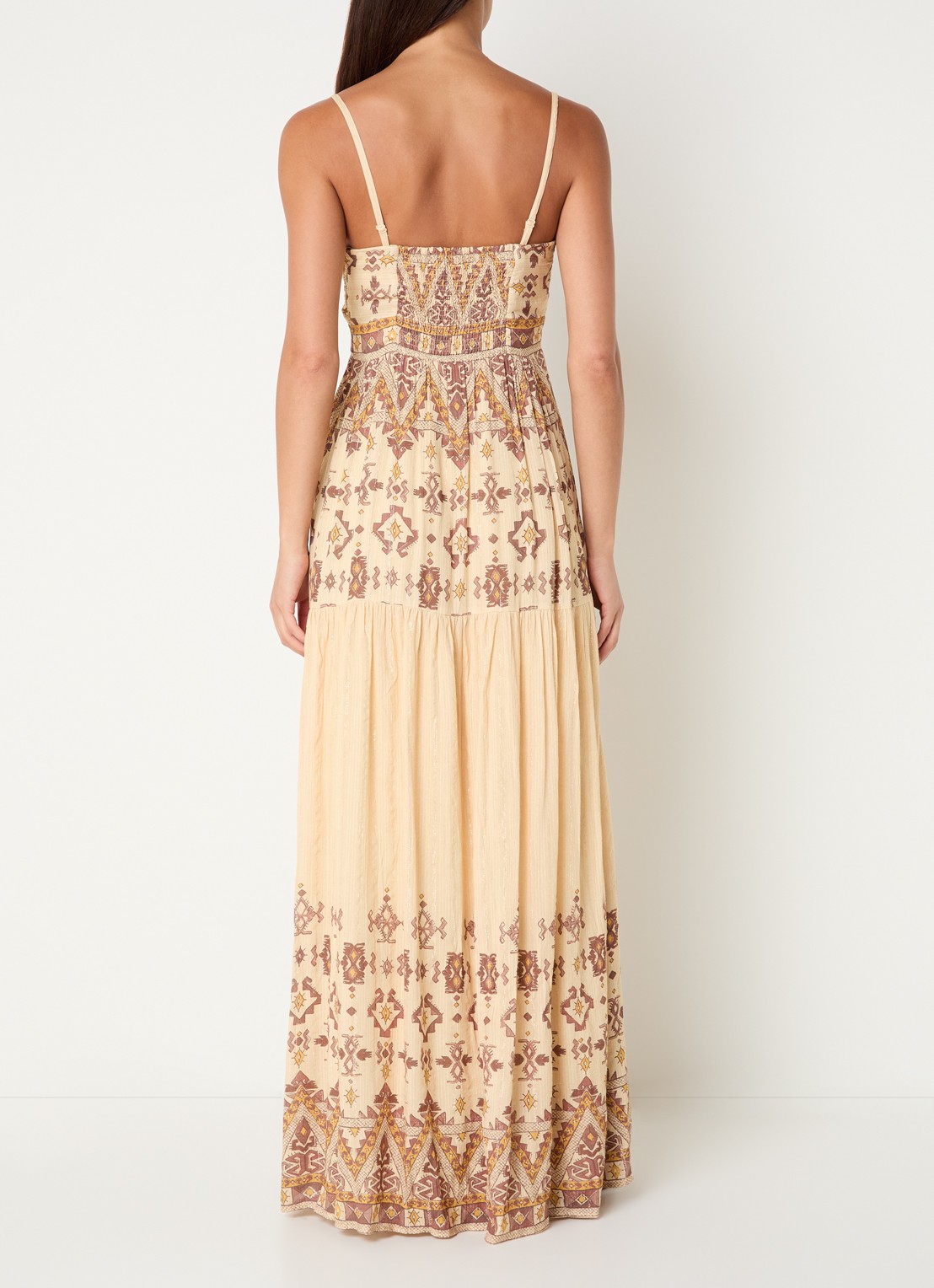 ba&sh Zema maxi jurk met lurex en print - achterkant geel