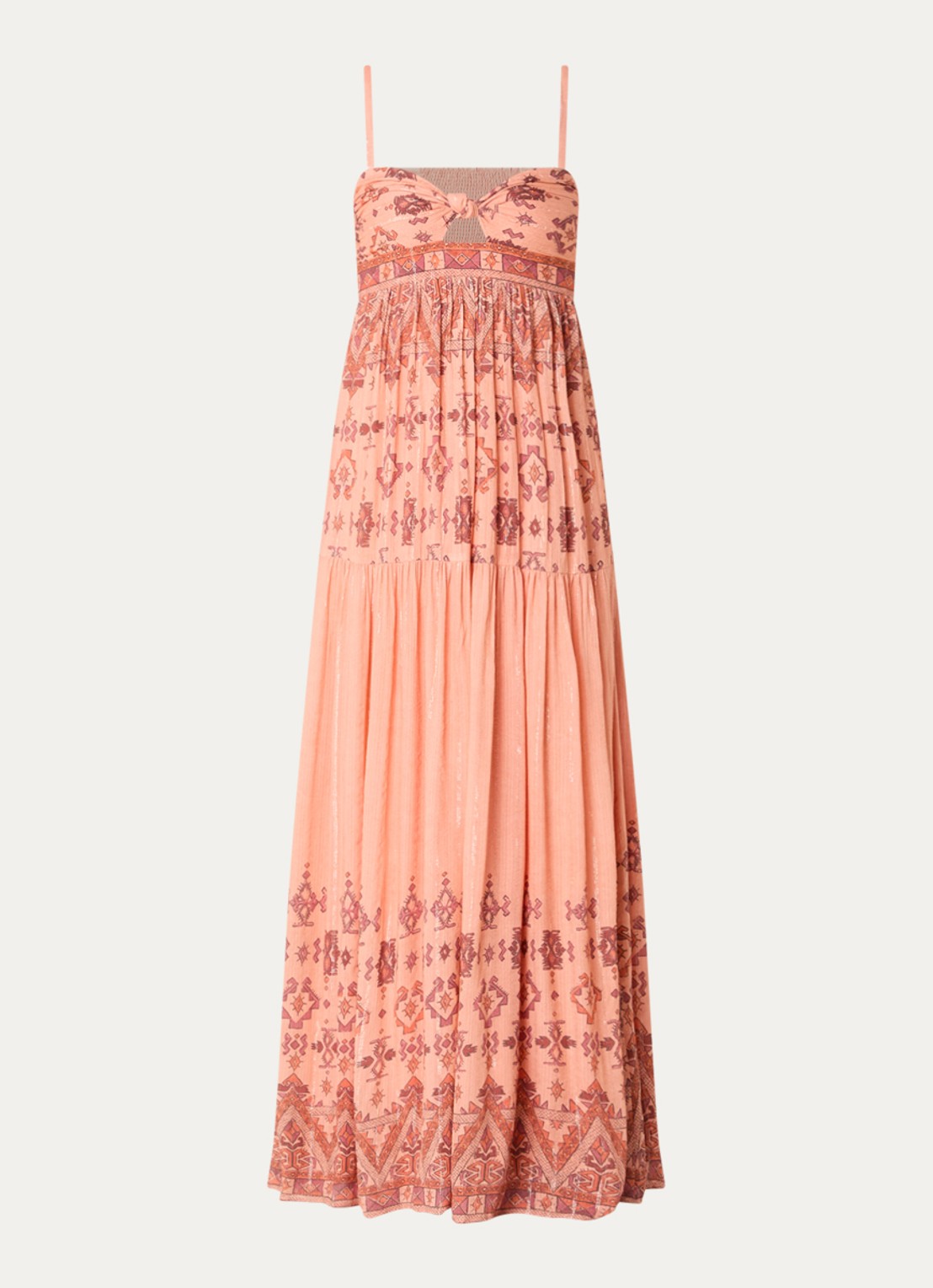 ba&sh Zema maxi jurk met lurex en print - voorkant 3 abrikoos