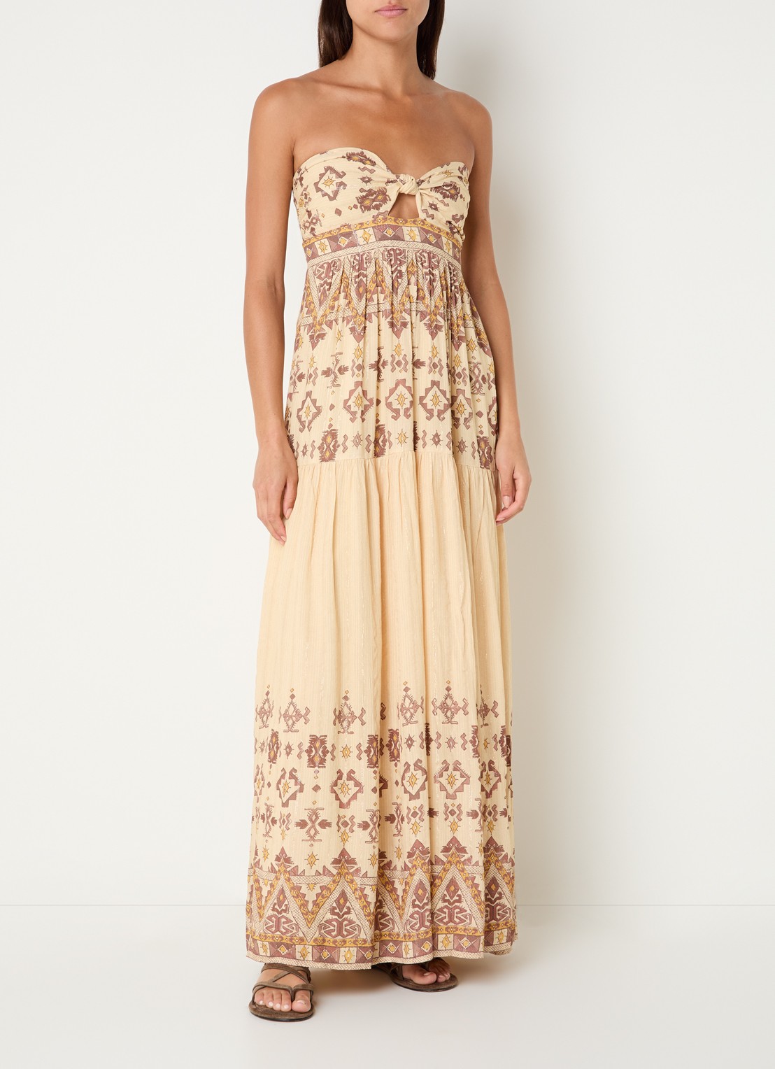 ba&sh Zema off-shoulder maxi jurk met print - detail 3 geel