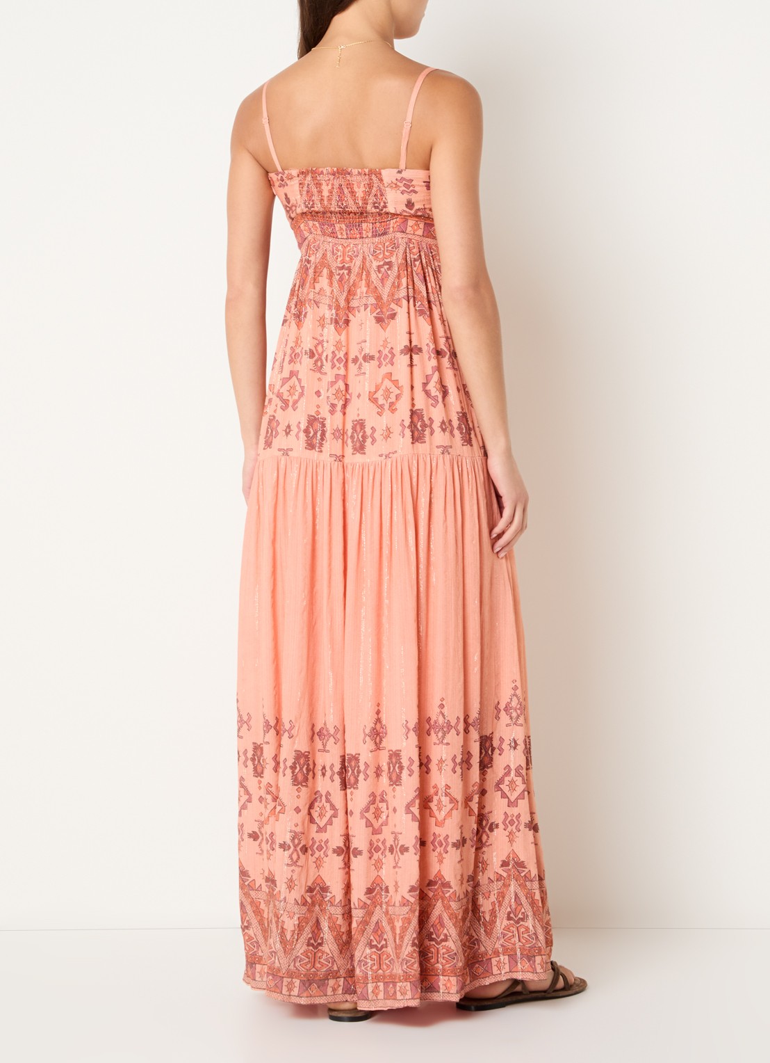 ba&sh Zema off-shoulder maxi jurk met print - achterkant abrikoos