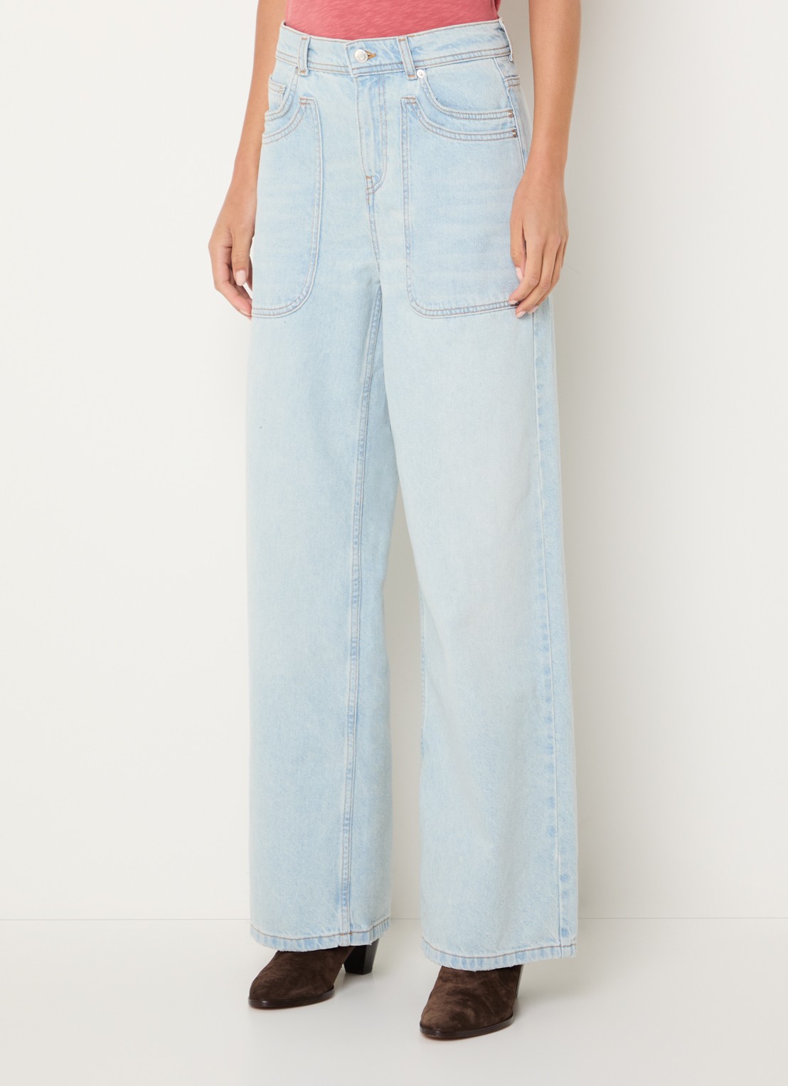 ba&sh Zoel mid waist wide leg jeans met lichte wassing - detail 4 indigo