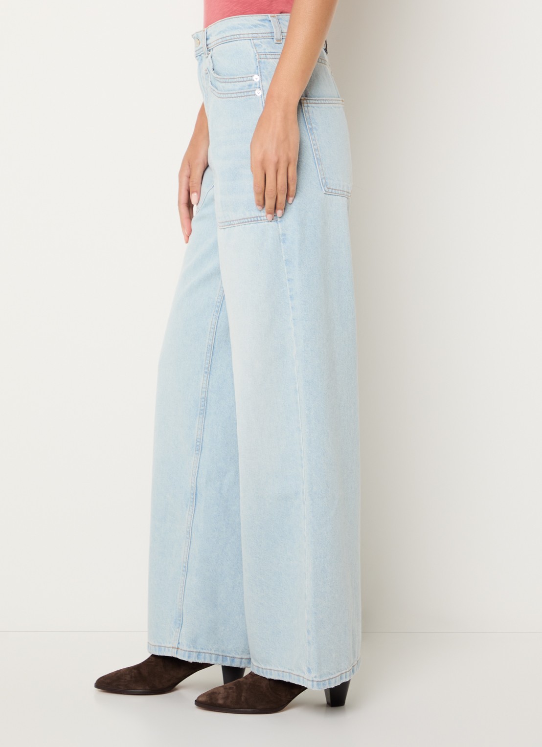 ba&sh Zoel mid waist wide leg jeans met lichte wassing - detail 5 indigo