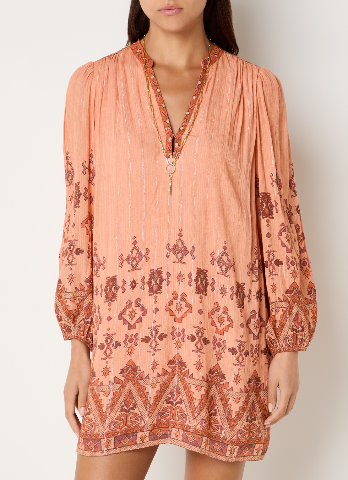 ba&sh Zola semi-transparante mini tuniekjurk met print - detail 3 orange