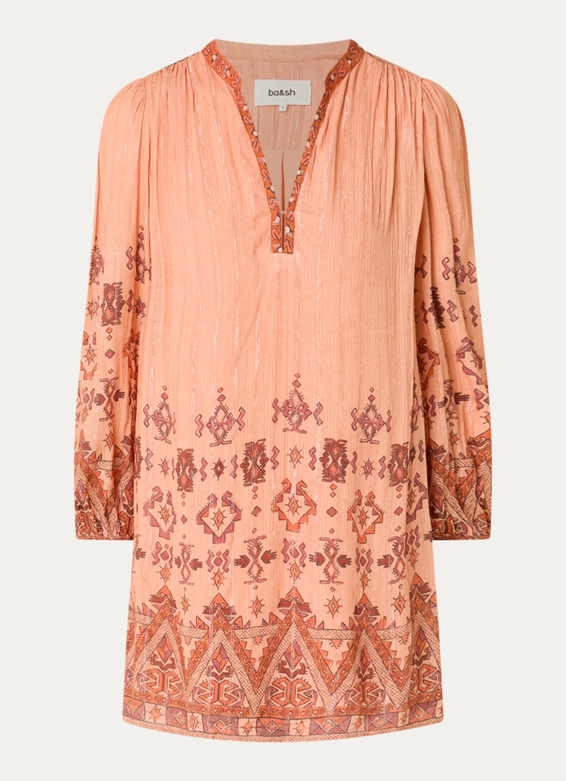 ba&sh Zola semi-transparante mini tuniekjurk met print - voorkant orange