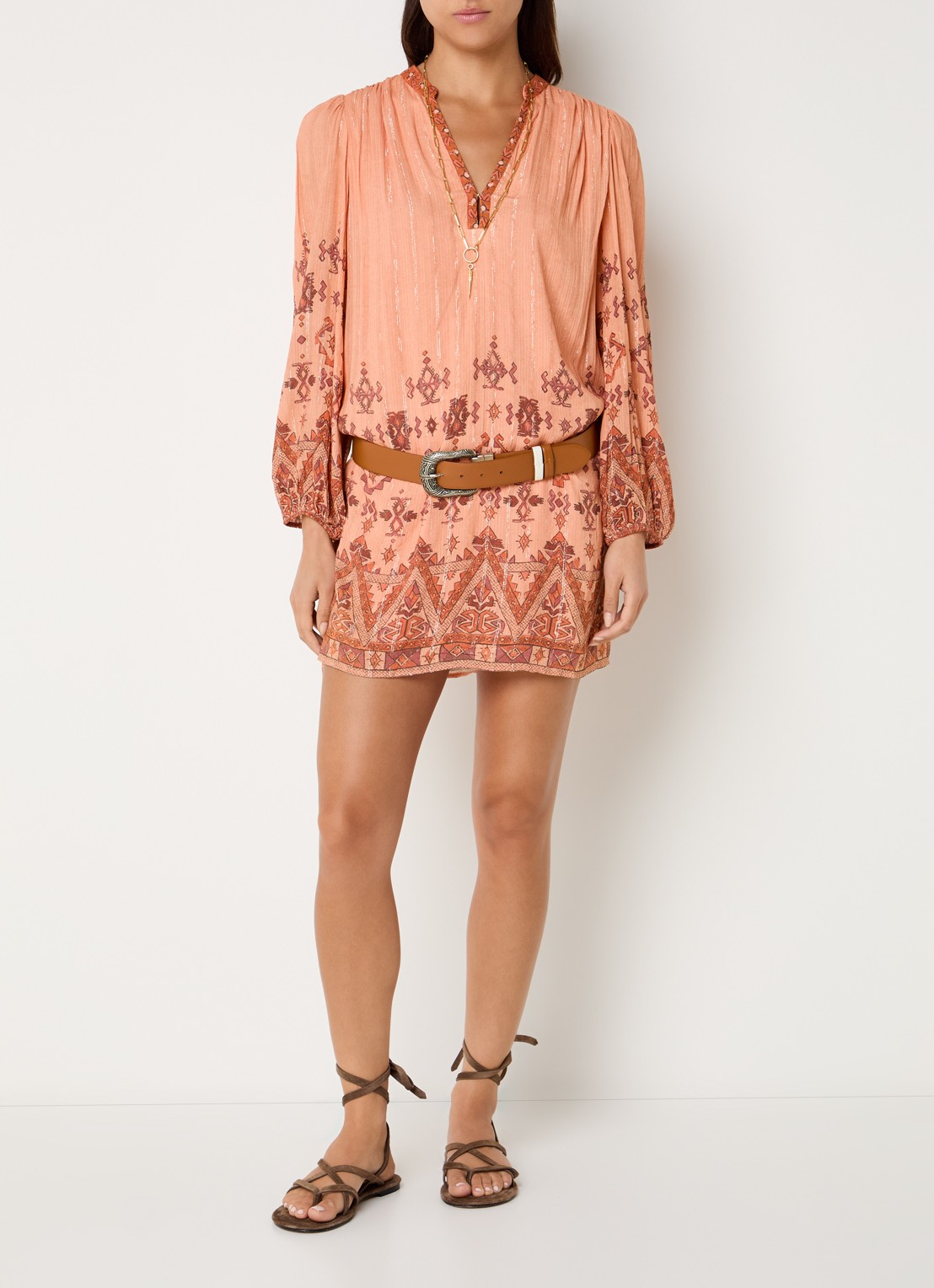 ba&sh Zola semi-transparante mini tuniekjurk met print - voorkant 2 orange