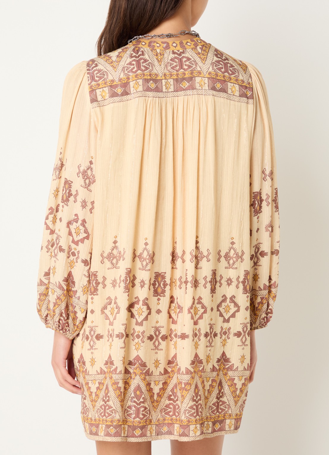 ba&sh Zola semi-transparante mini tuniekjurk met print - achterkant 3 geel